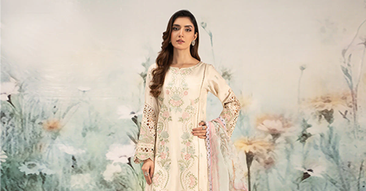 3 Piece Embroidered Self Jacquard Lawn Suit - Image 14