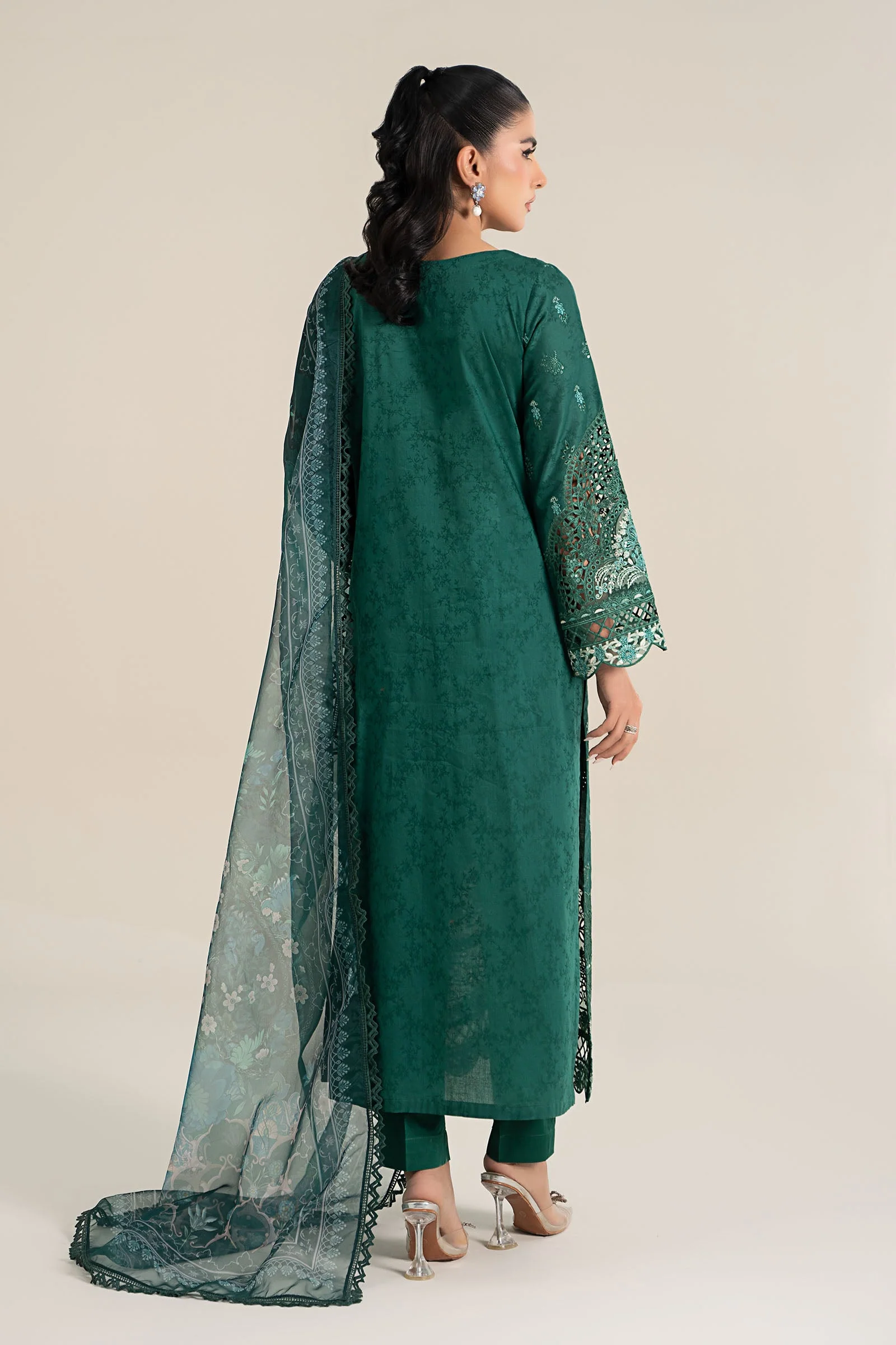 3 Piece Embroidered Self Jacquard Lawn Suit - Image 11