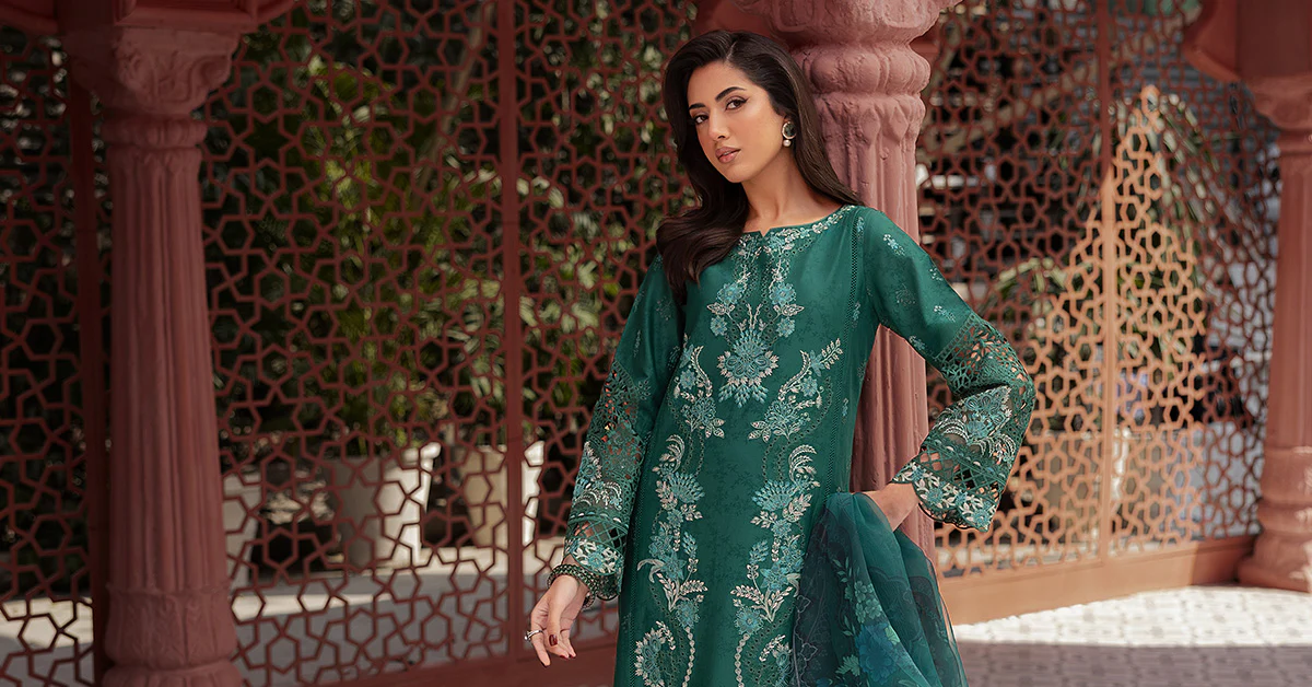 3 Piece Embroidered Self Jacquard Lawn Suit - Image 12