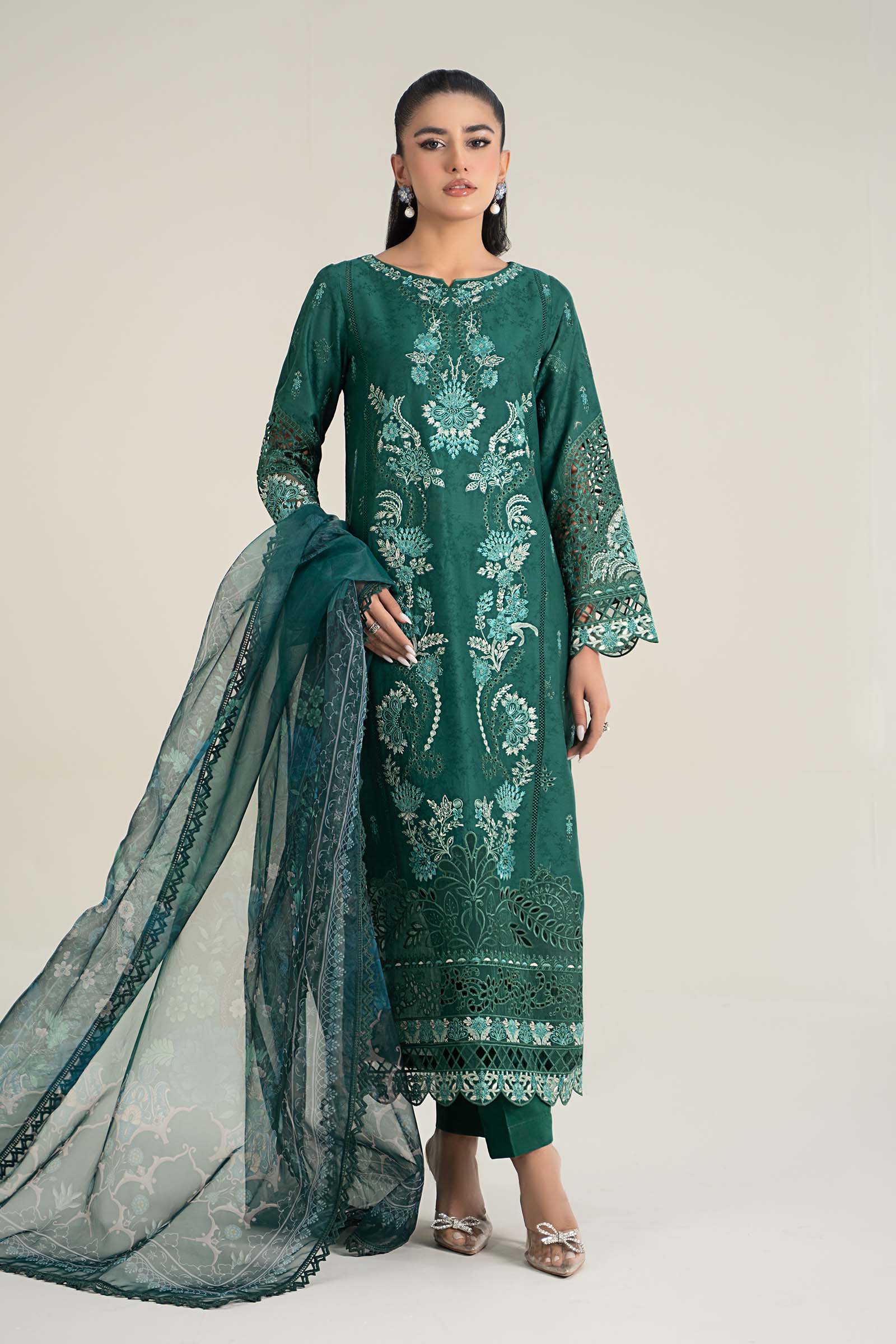 3 Piece Embroidered Self Jacquard Lawn Suit - Image 5