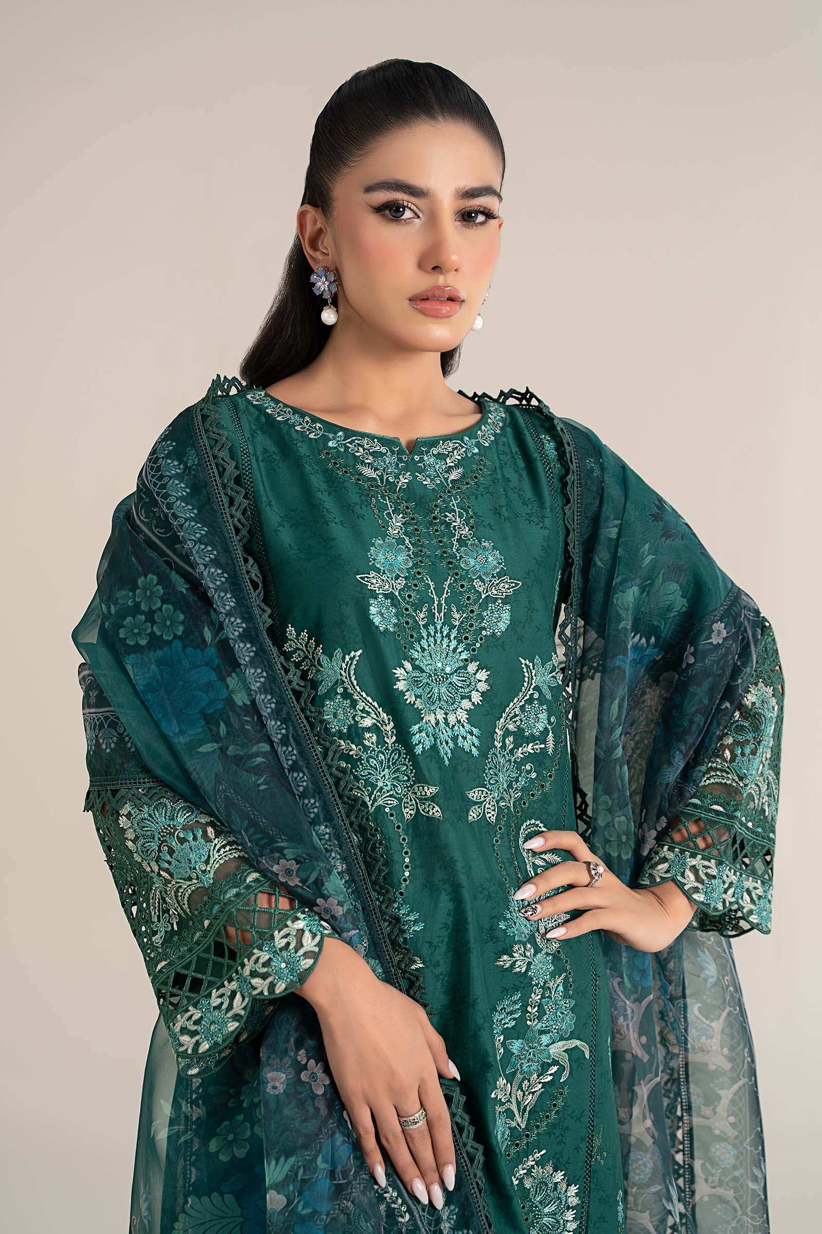 3 Piece Embroidered Self Jacquard Lawn Suit - Image 6