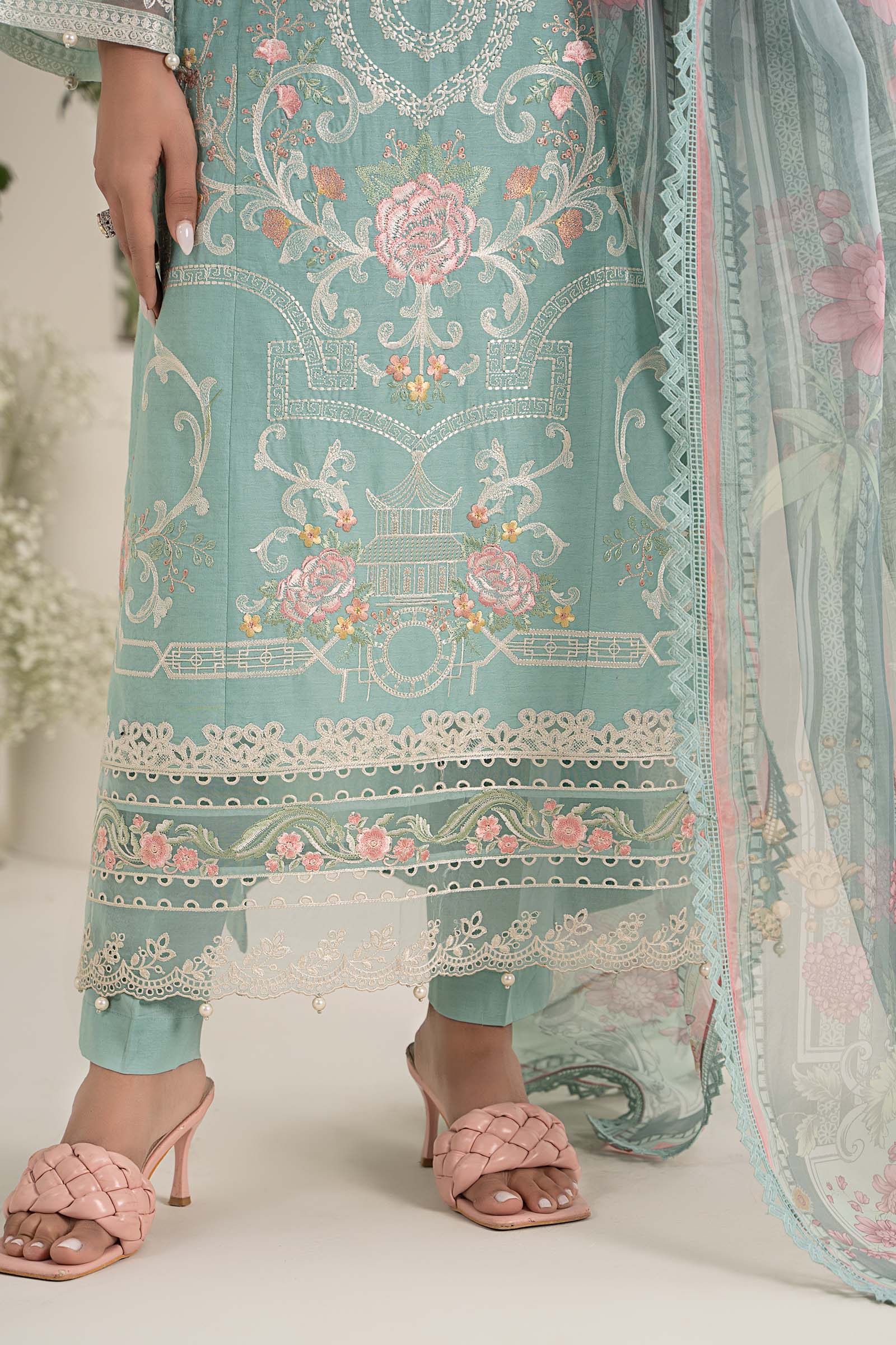 3 Piece Embroidered Self Jacquard Lawn Suit - Image 5