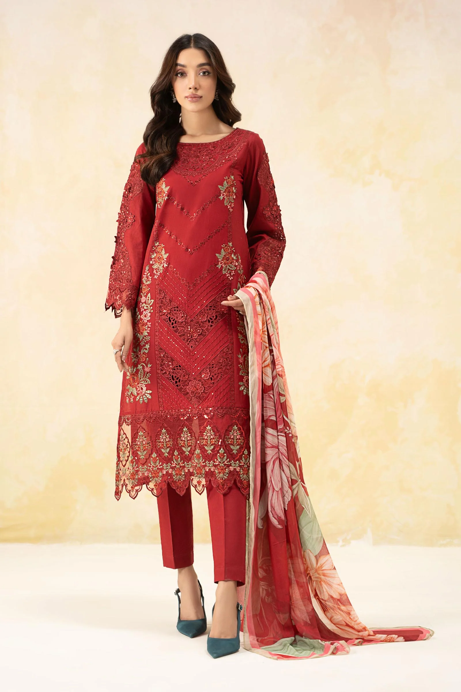 3 Piece Embroidered Dobby Lawn Suit