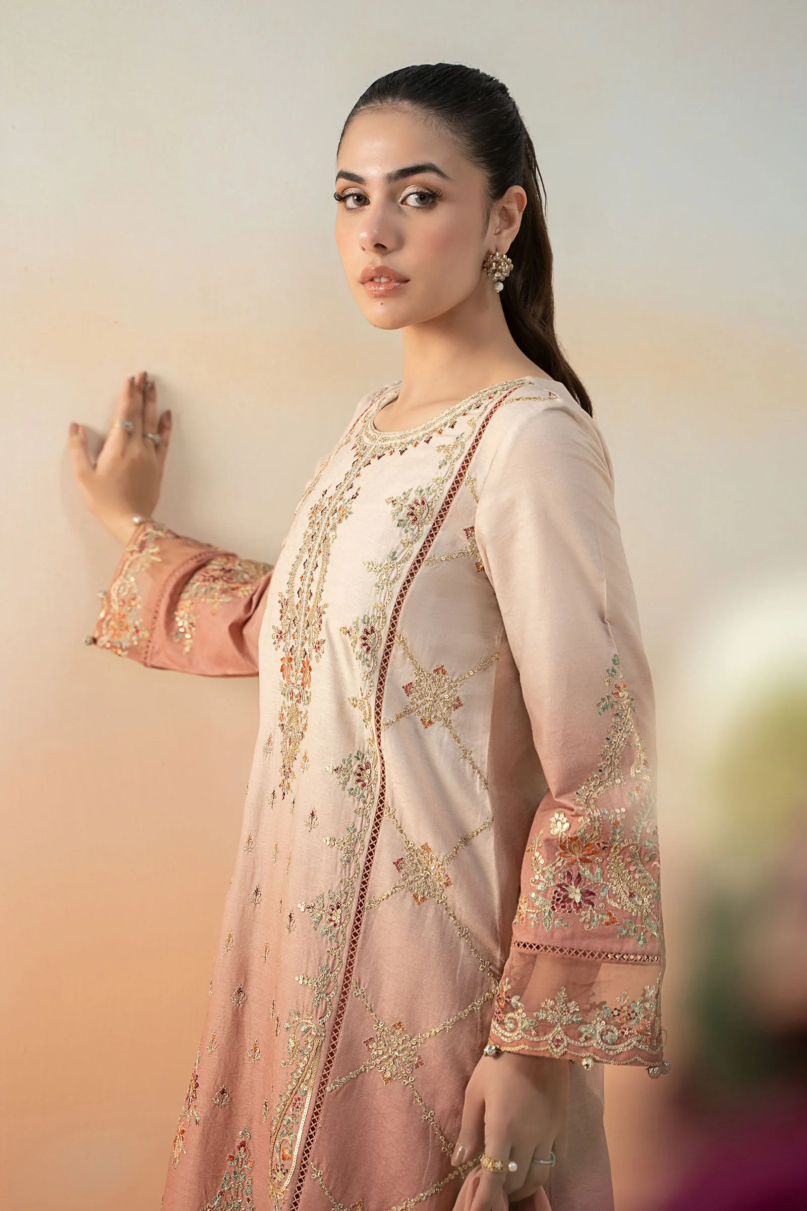 3 Piece Embroidered Self Jacquard Lawn Suit - Image 3