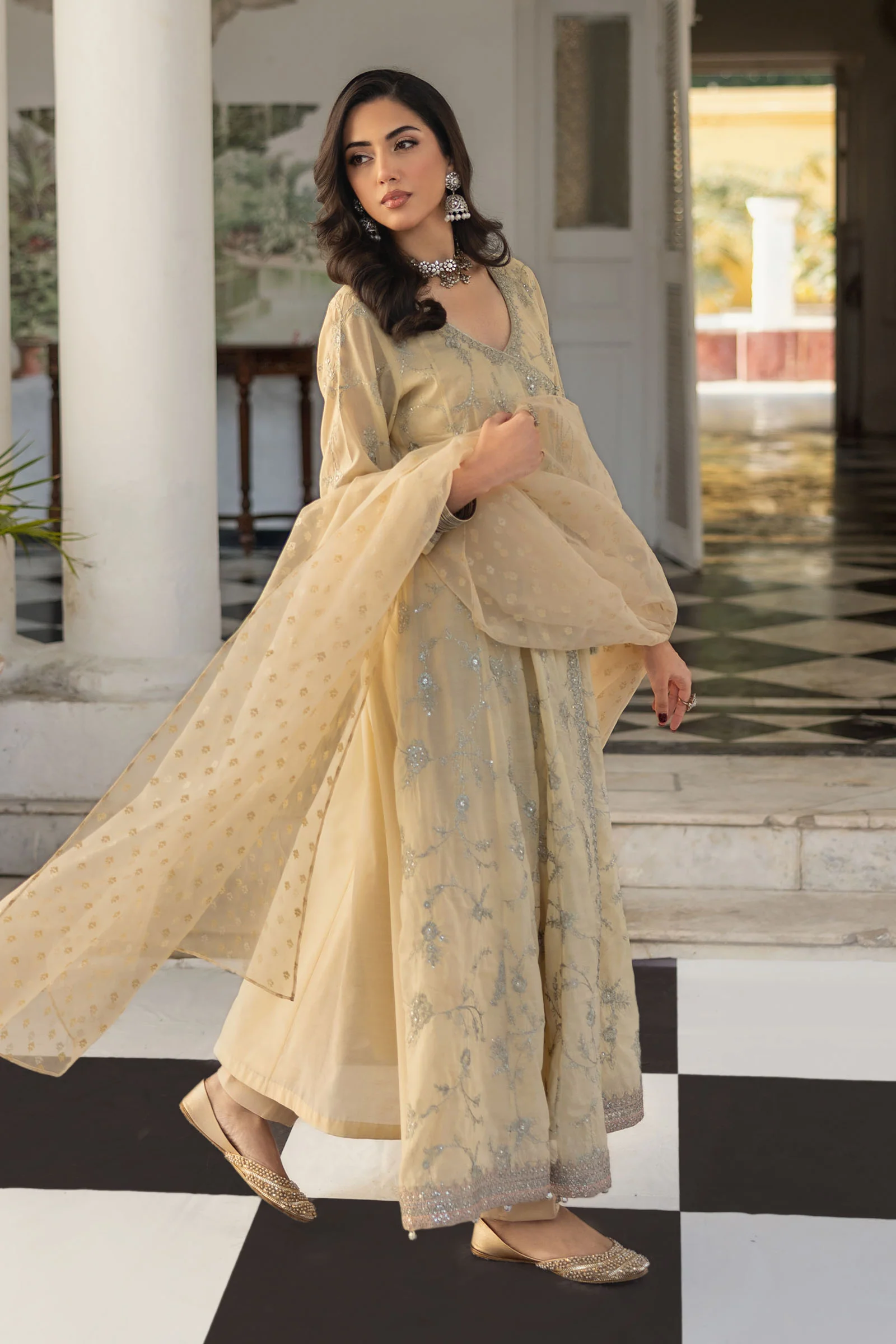 3 Piece Embroidered Paper Cotton Suit - Image 3