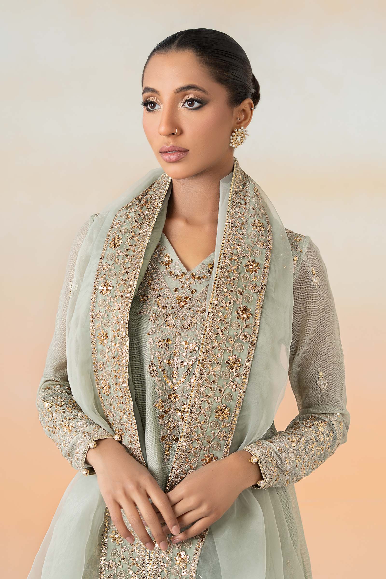 3 Piece Embroidered Cotton Net Suit - Image 2