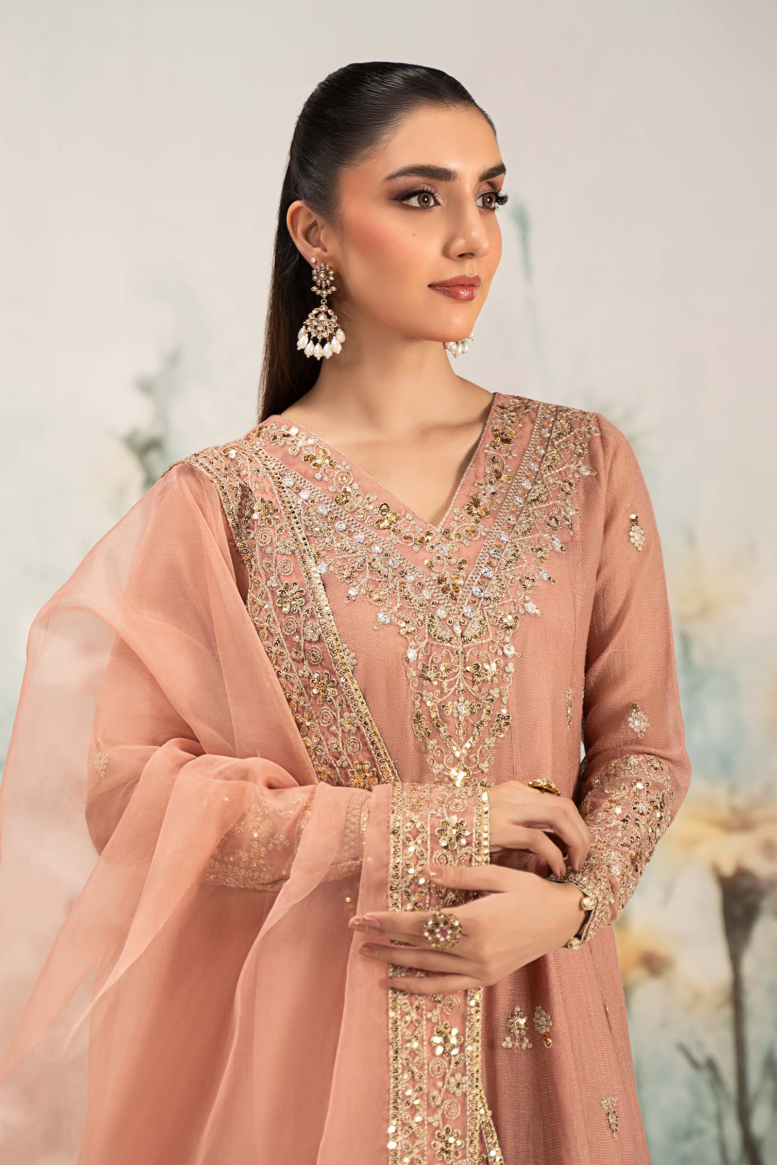 3 Piece Embroidered Cotton Net Suit - Image 2