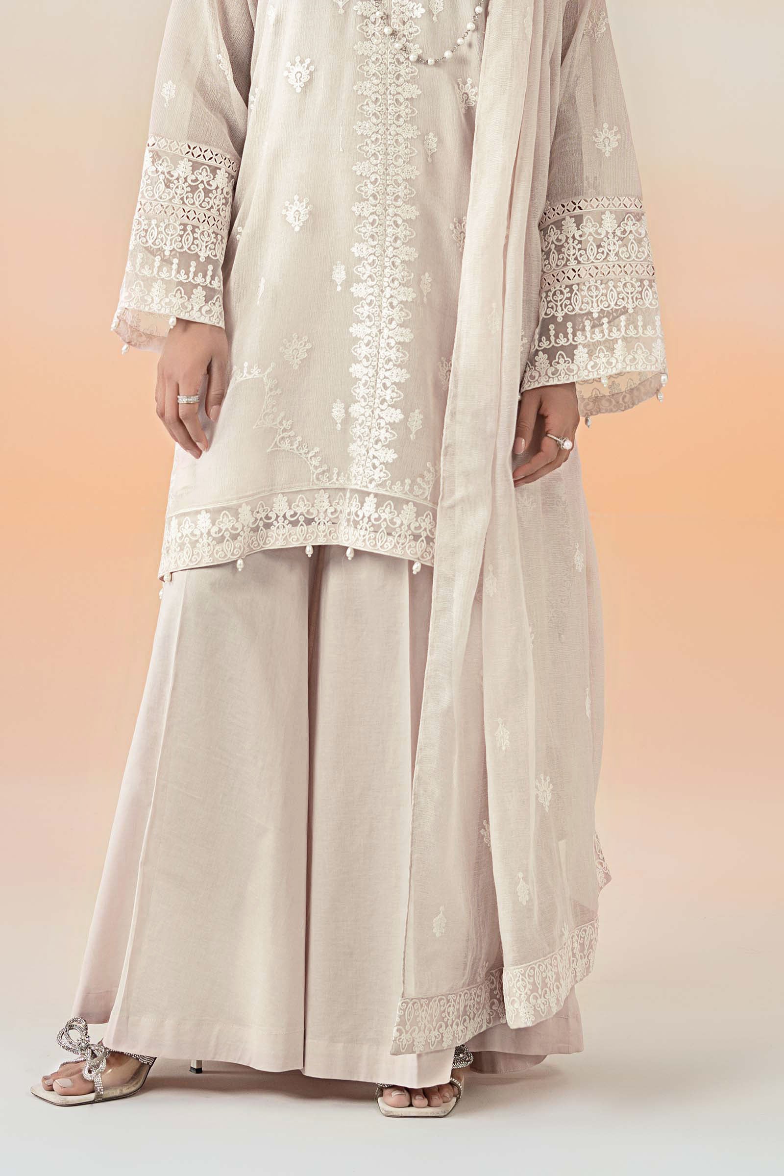 3 Piece Embroidered Cotton Net Suit - Image 5