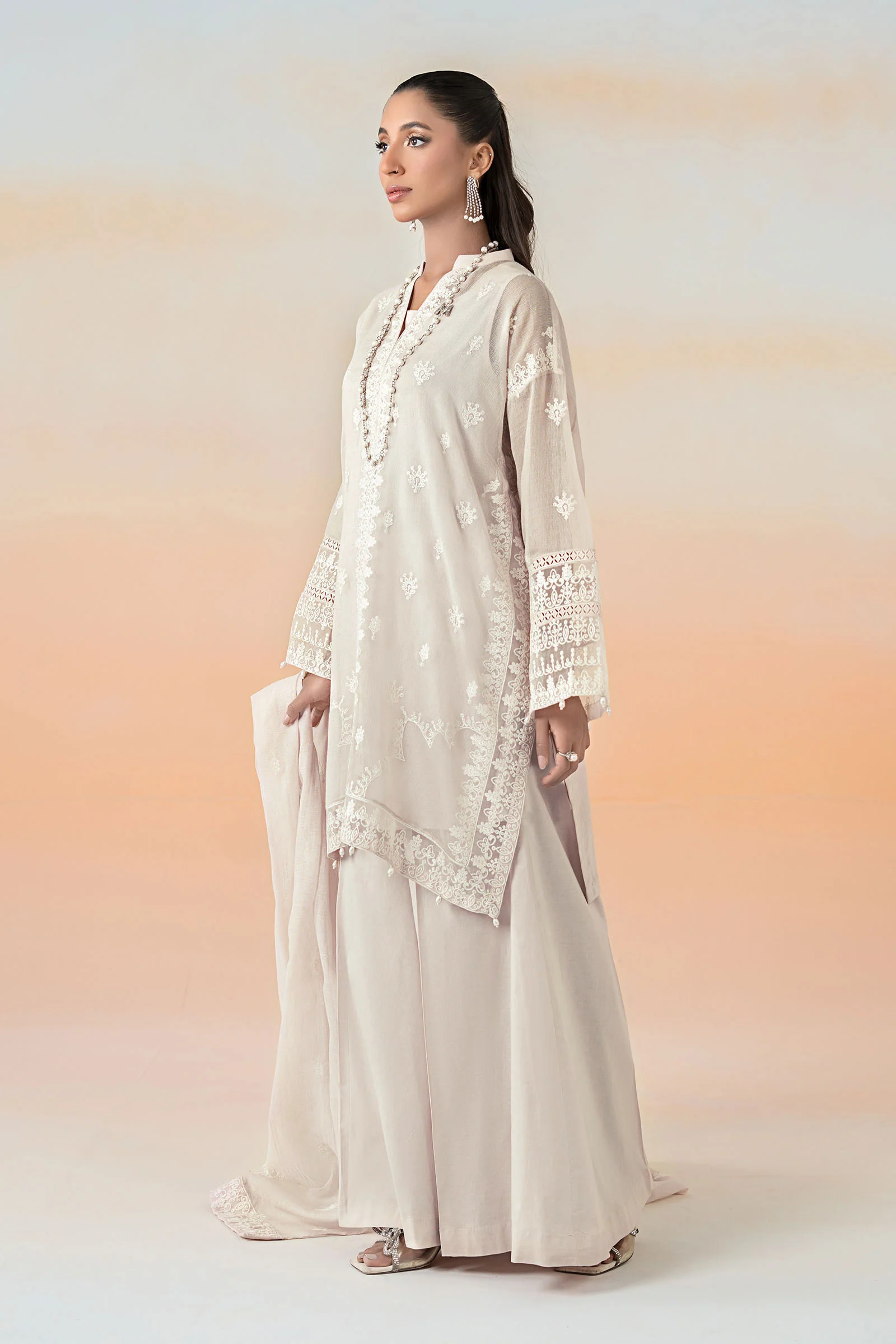 3 Piece Embroidered Cotton Net Suit - Image 6