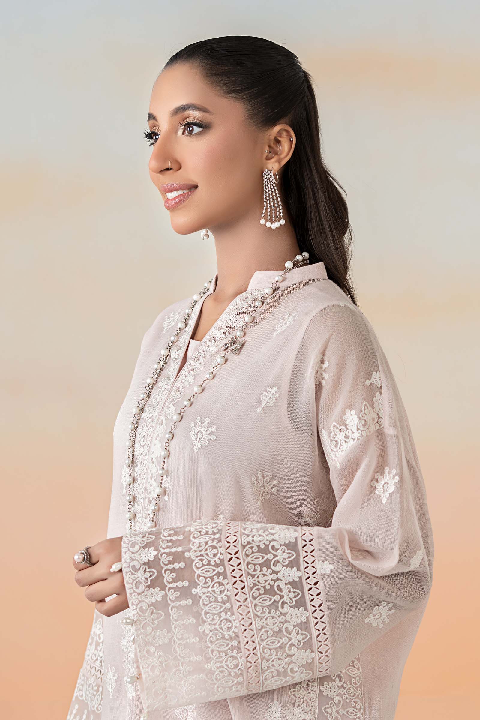 3 Piece Embroidered Cotton Net Suit - Image 2