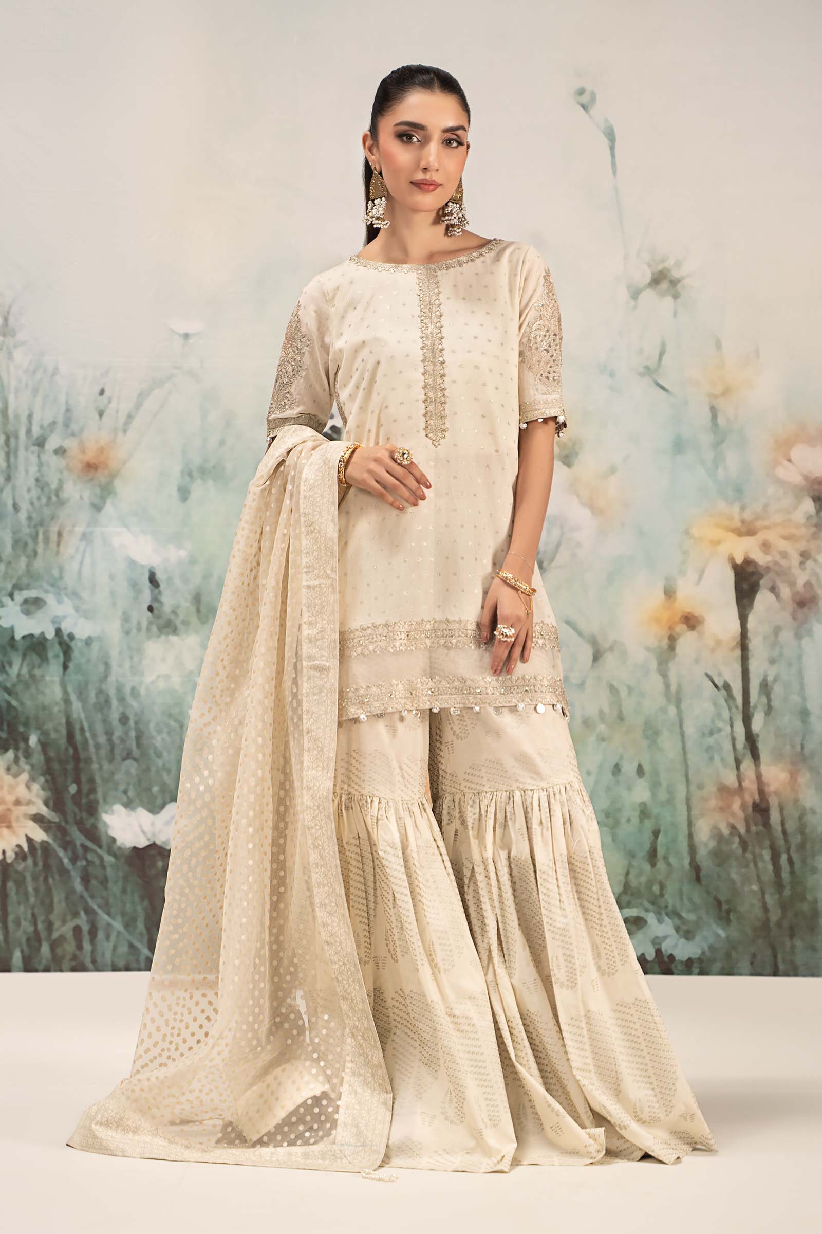 3 Piece Embroidered Cotton Lurex Suit