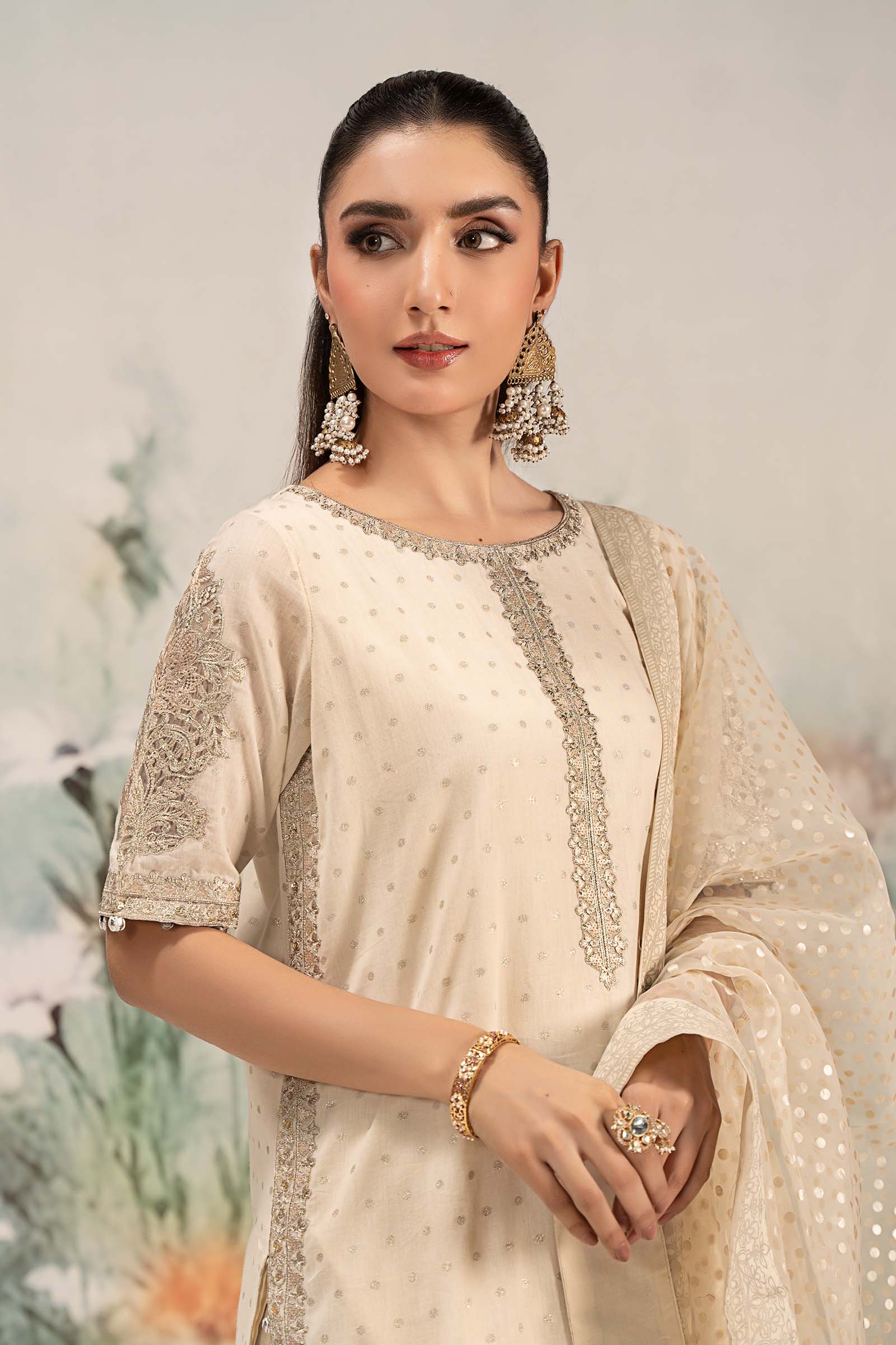 3 Piece Embroidered Cotton Lurex Suit - Image 3