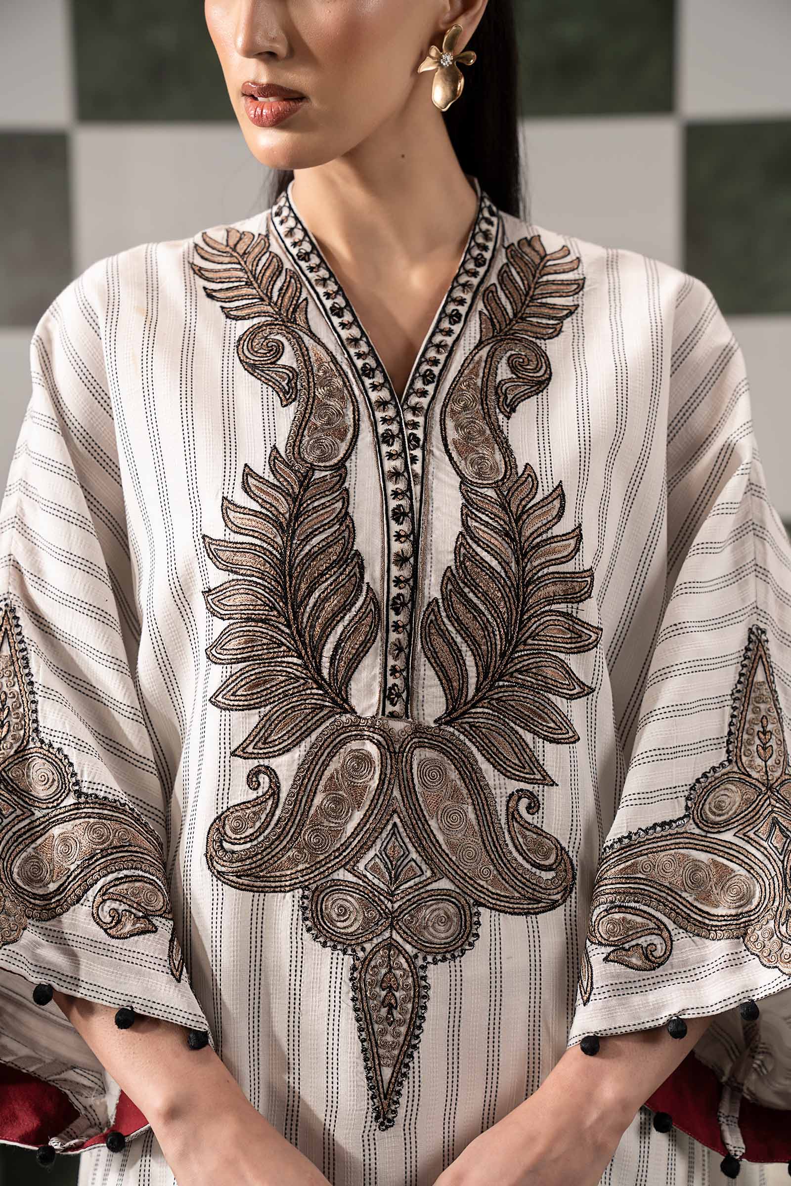 2 Piece Embroidered Striped Cotton Suit - Image 3