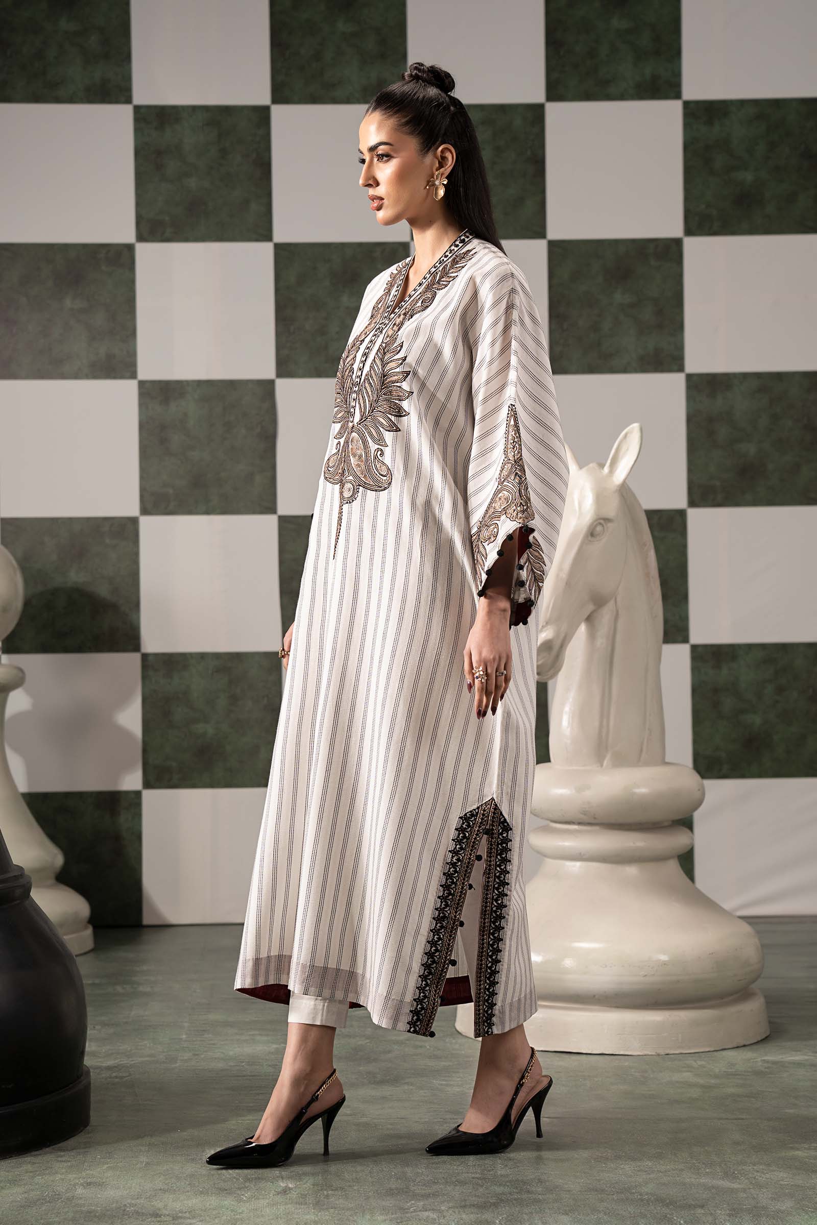 2 Piece Embroidered Striped Cotton Suit - Image 4