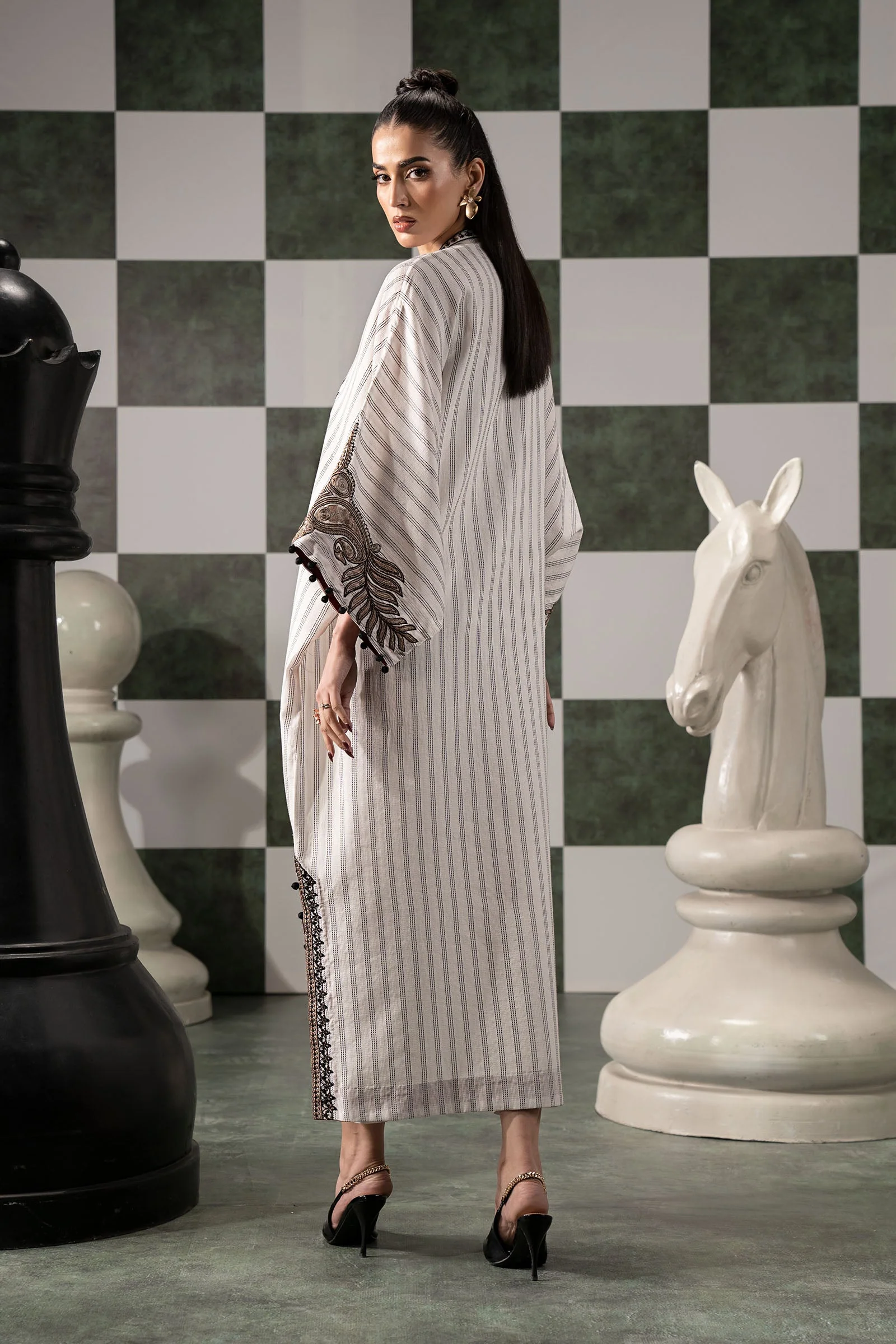 2 Piece Embroidered Striped Cotton Suit - Image 6