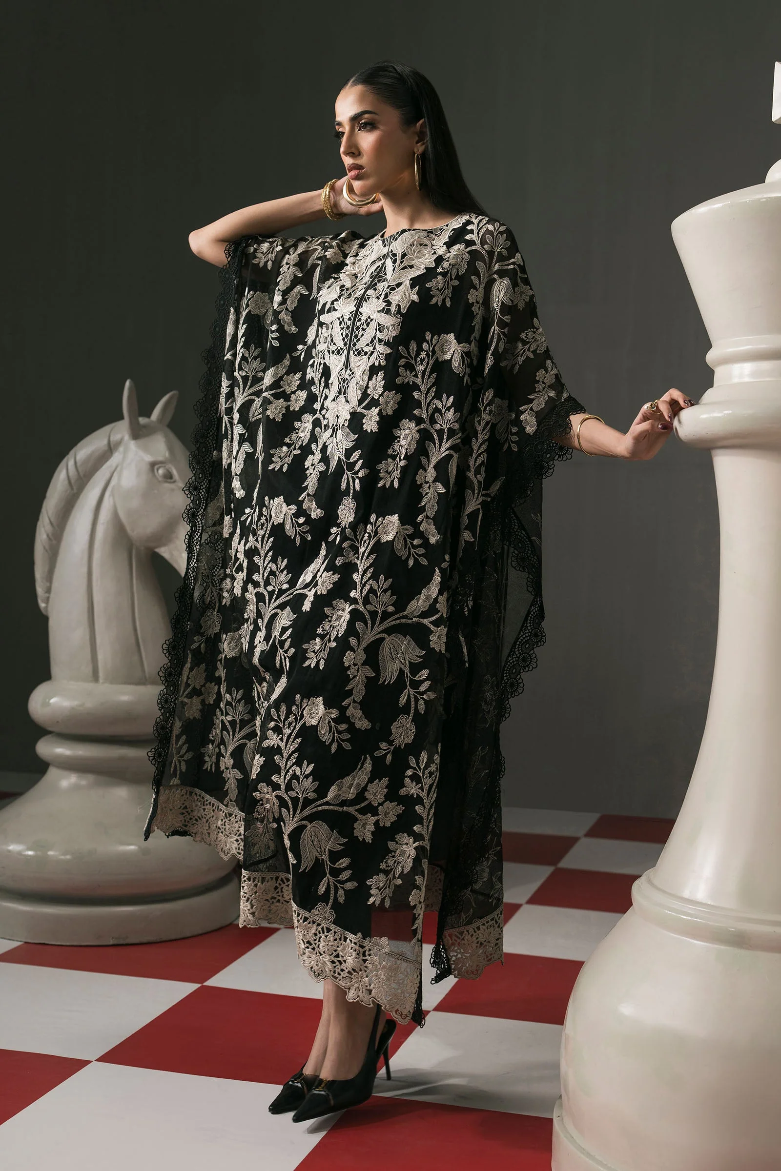 3 Piece Embroidered Cotton Net Suit - Image 4