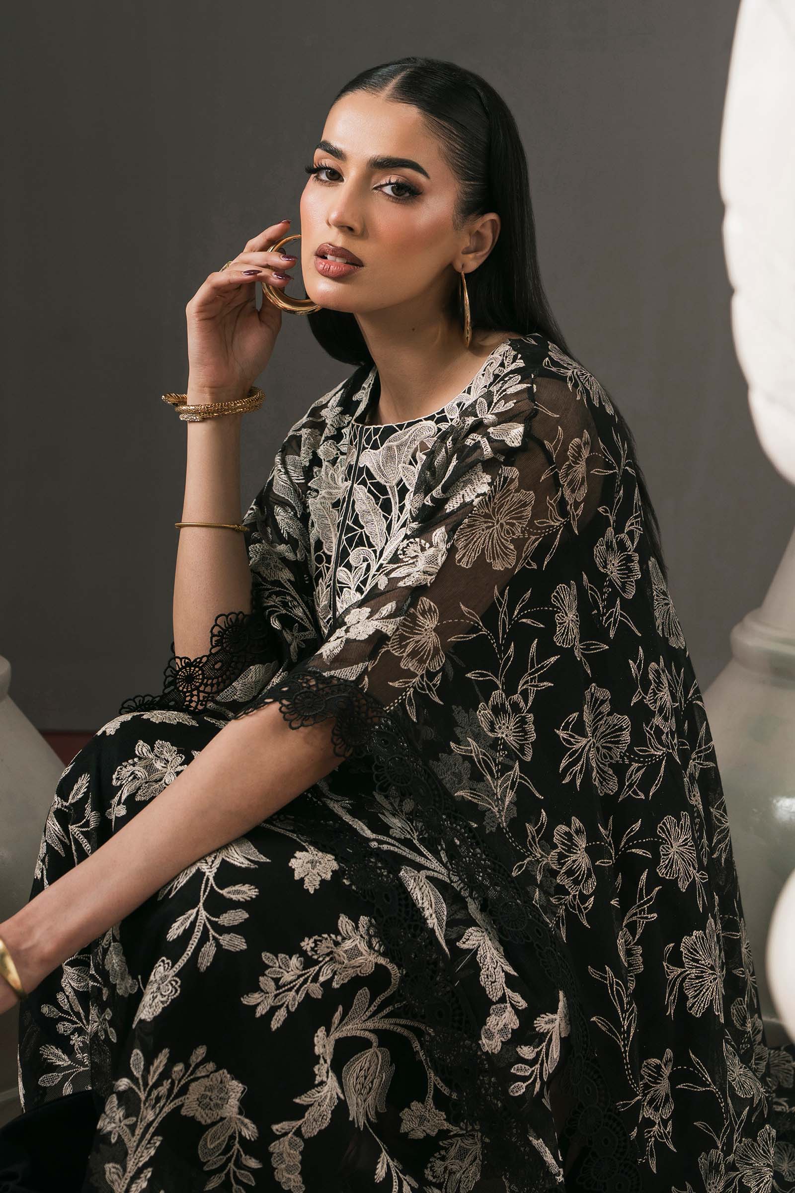 3 Piece Embroidered Cotton Net Suit - Image 6
