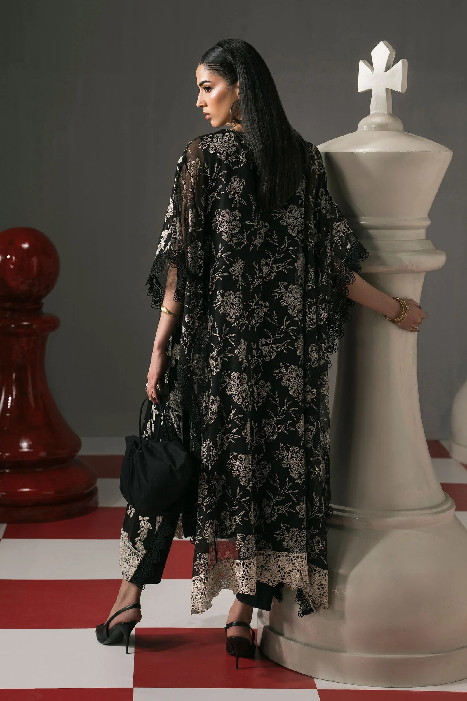 3 Piece Embroidered Cotton Net Suit - Image 8