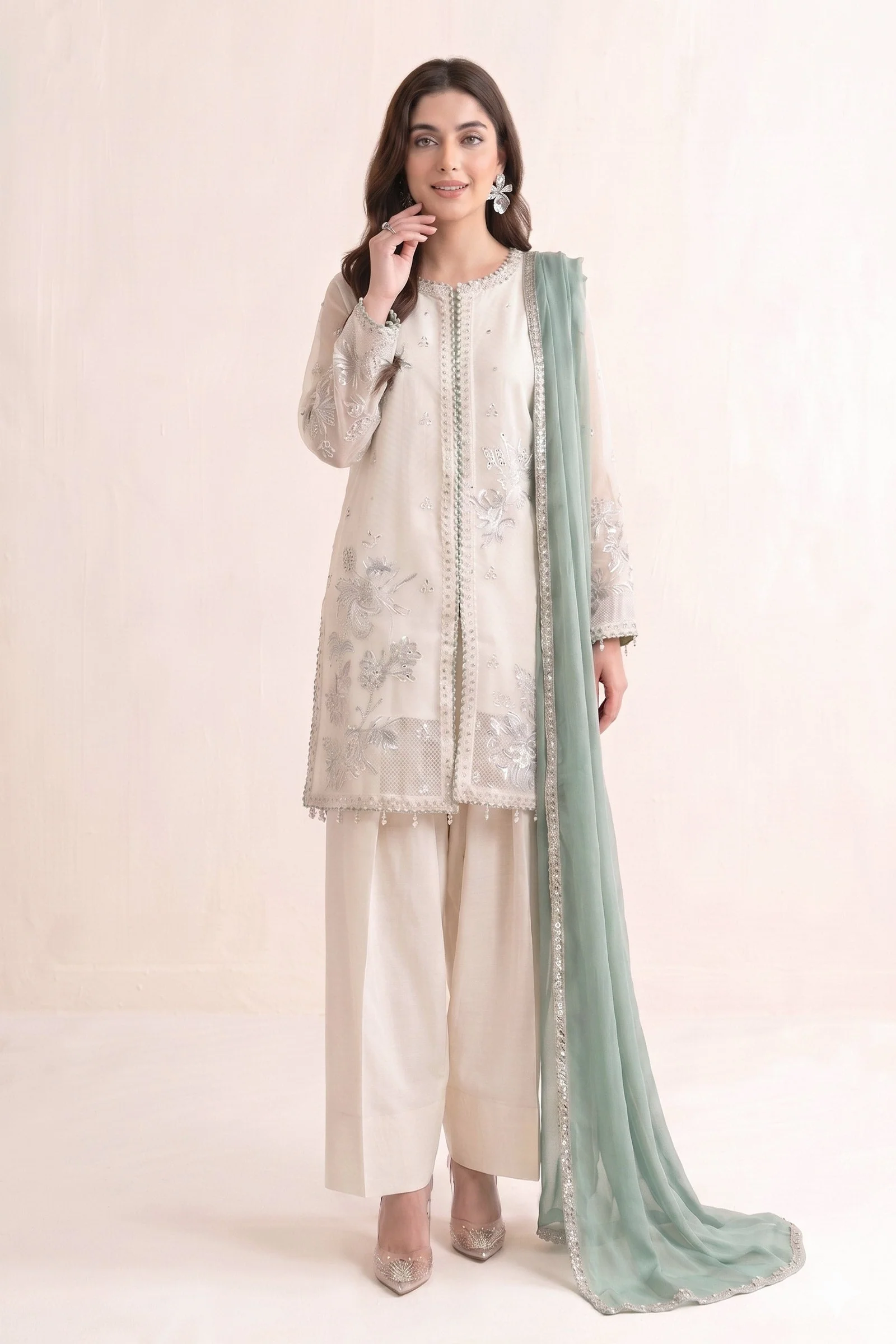 3 Piece Embroidered Cotton Net Suit - Image 2