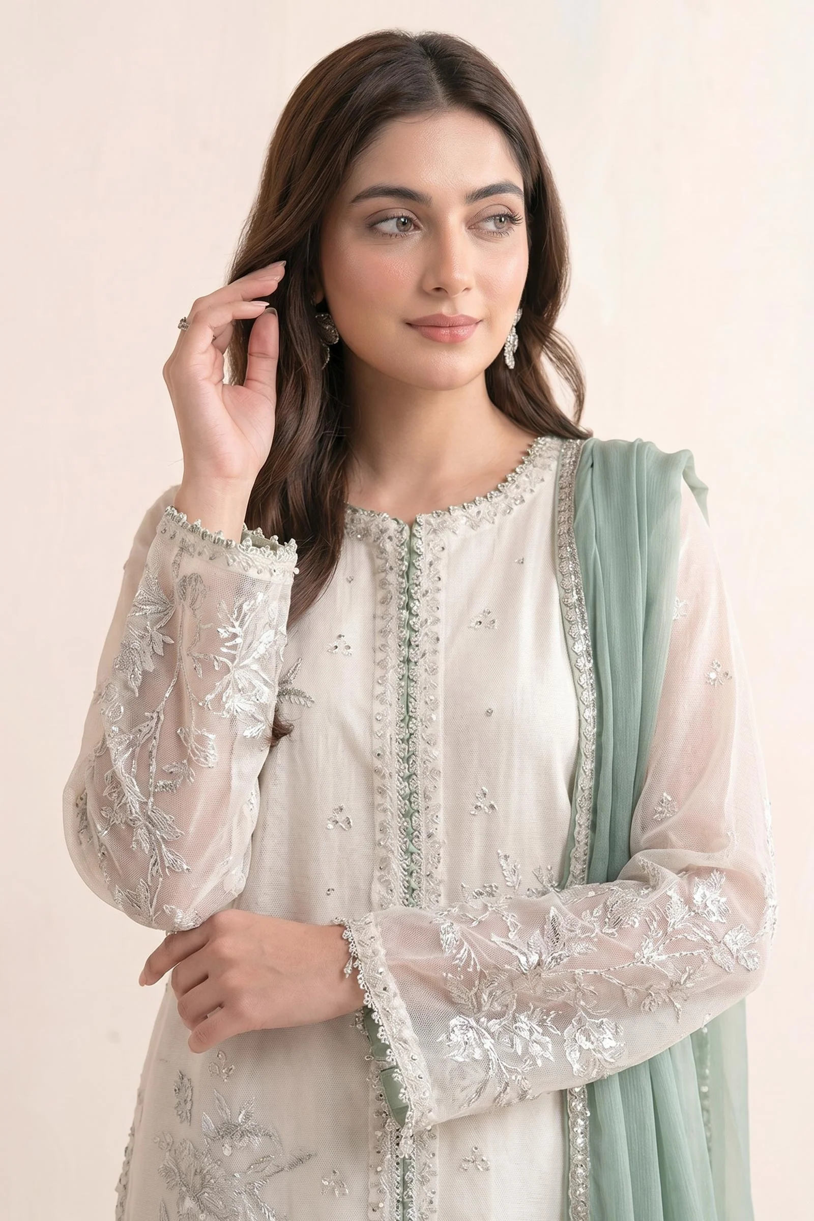 3 Piece Embroidered Cotton Net Suit - Image 3