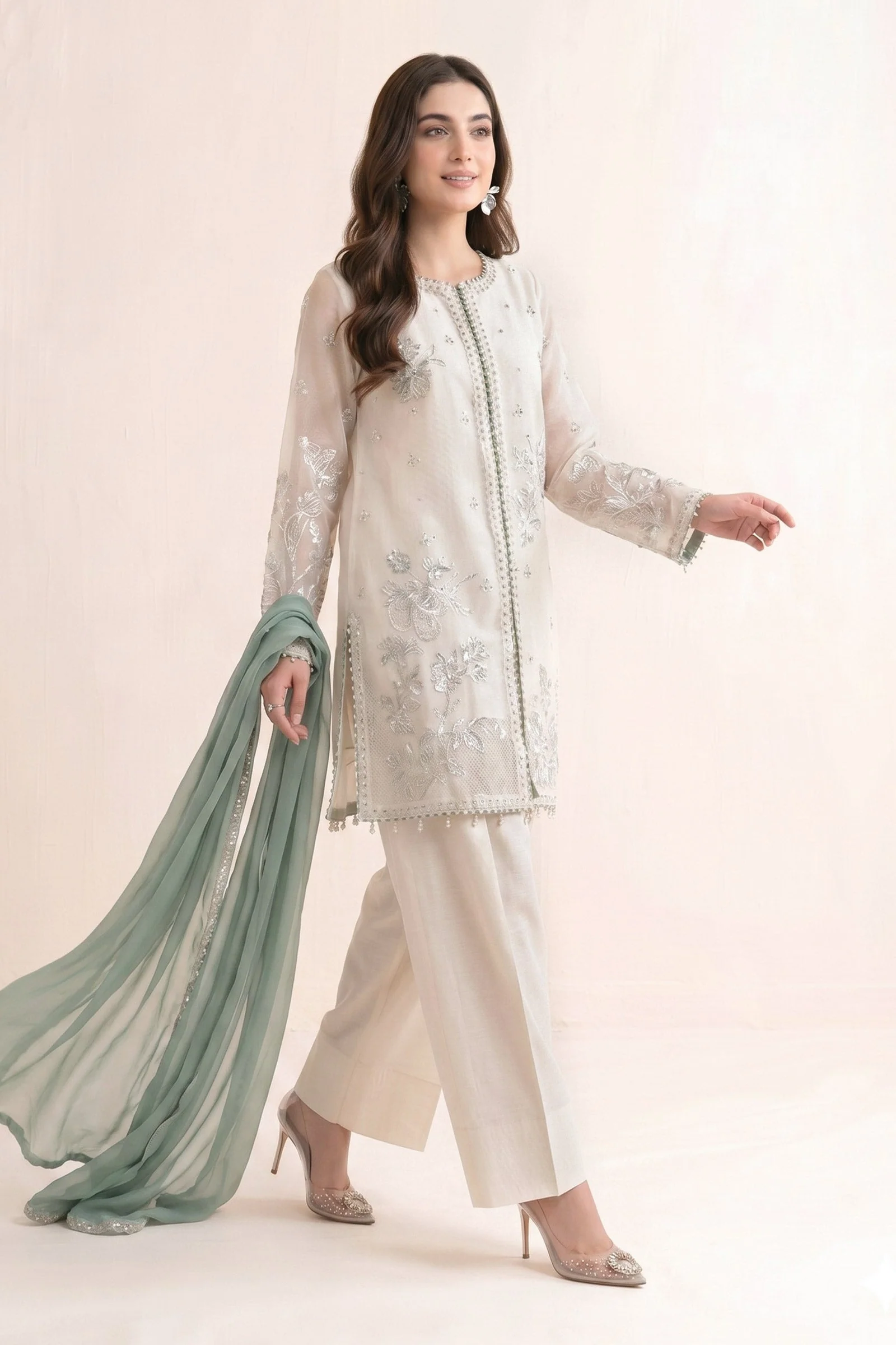 3 Piece Embroidered Cotton Net Suit - Image 6