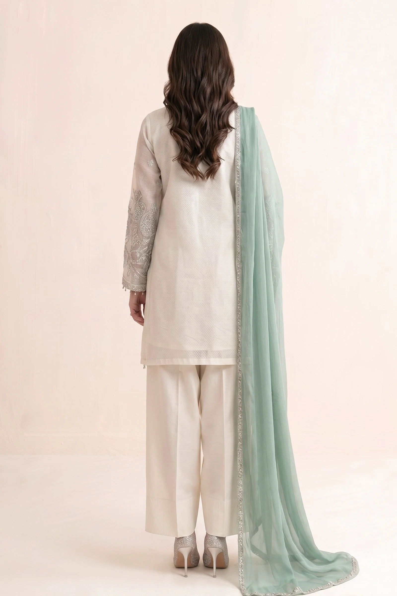 3 Piece Embroidered Cotton Net Suit - Image 8