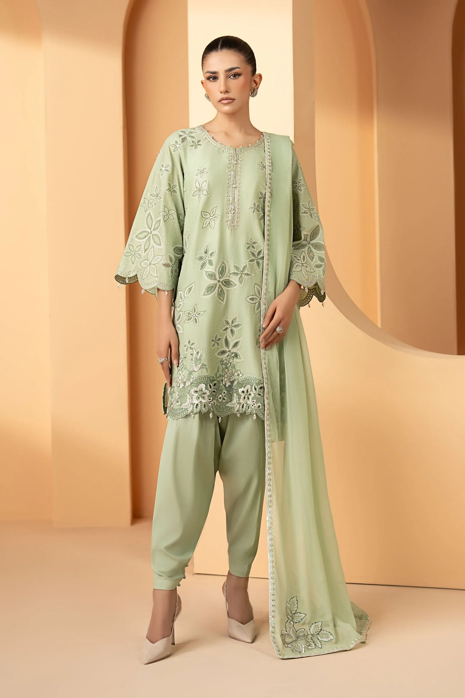 3 Piece Embroidered Dobby Lawn Suit