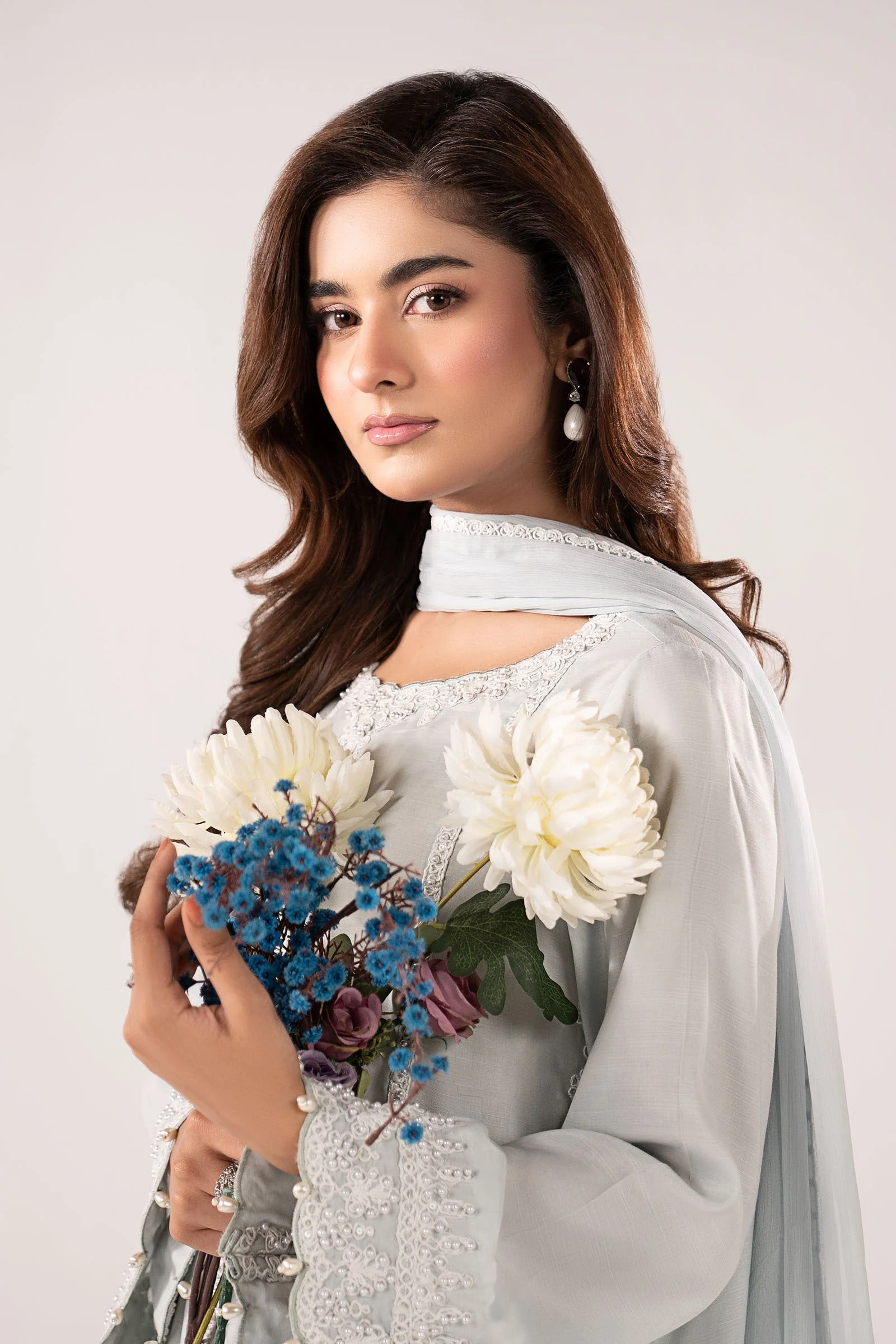 3 Piece Embroidered Raw Silk Suit