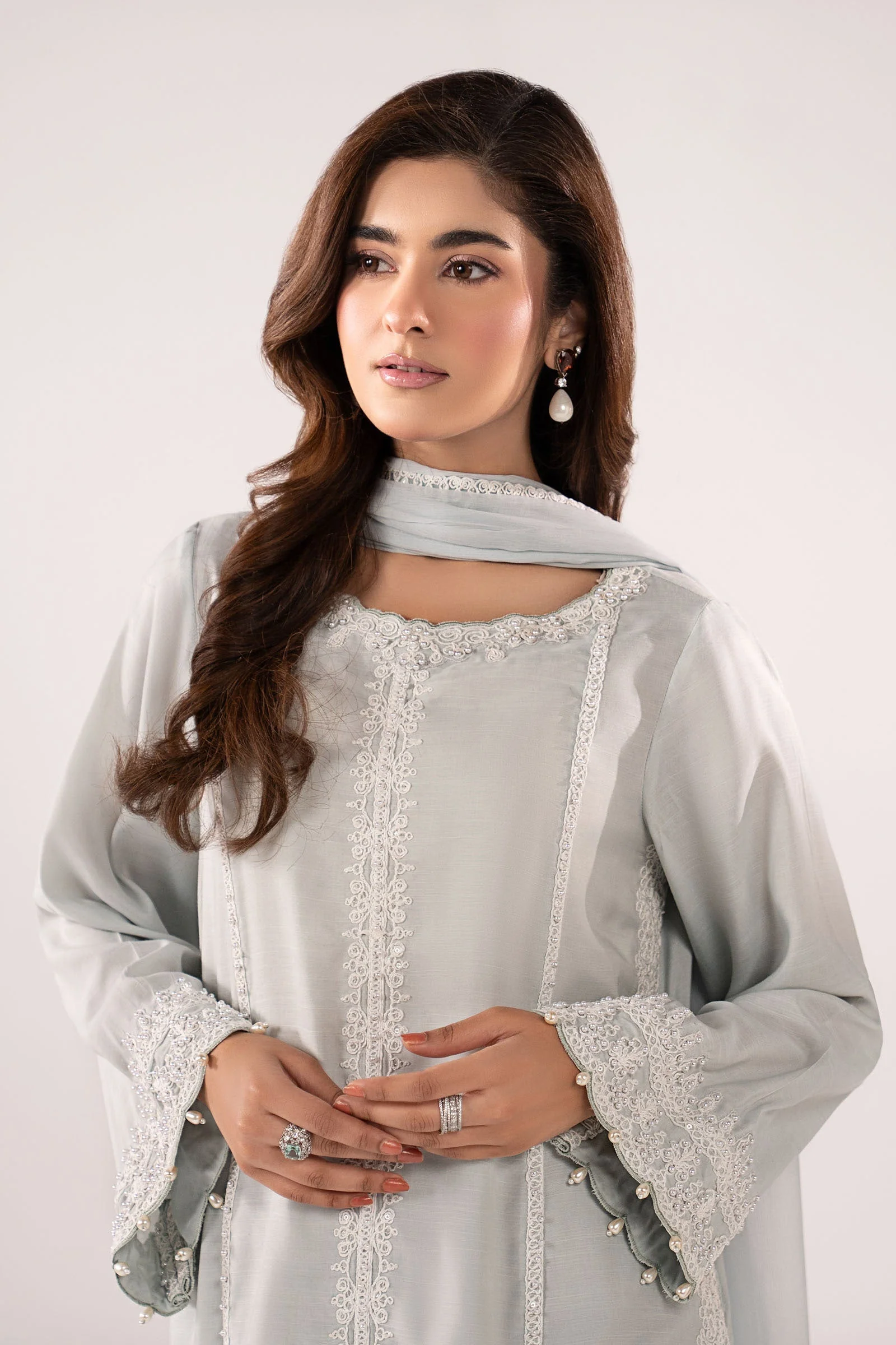 3 Piece Embroidered Raw Silk Suit - Image 3