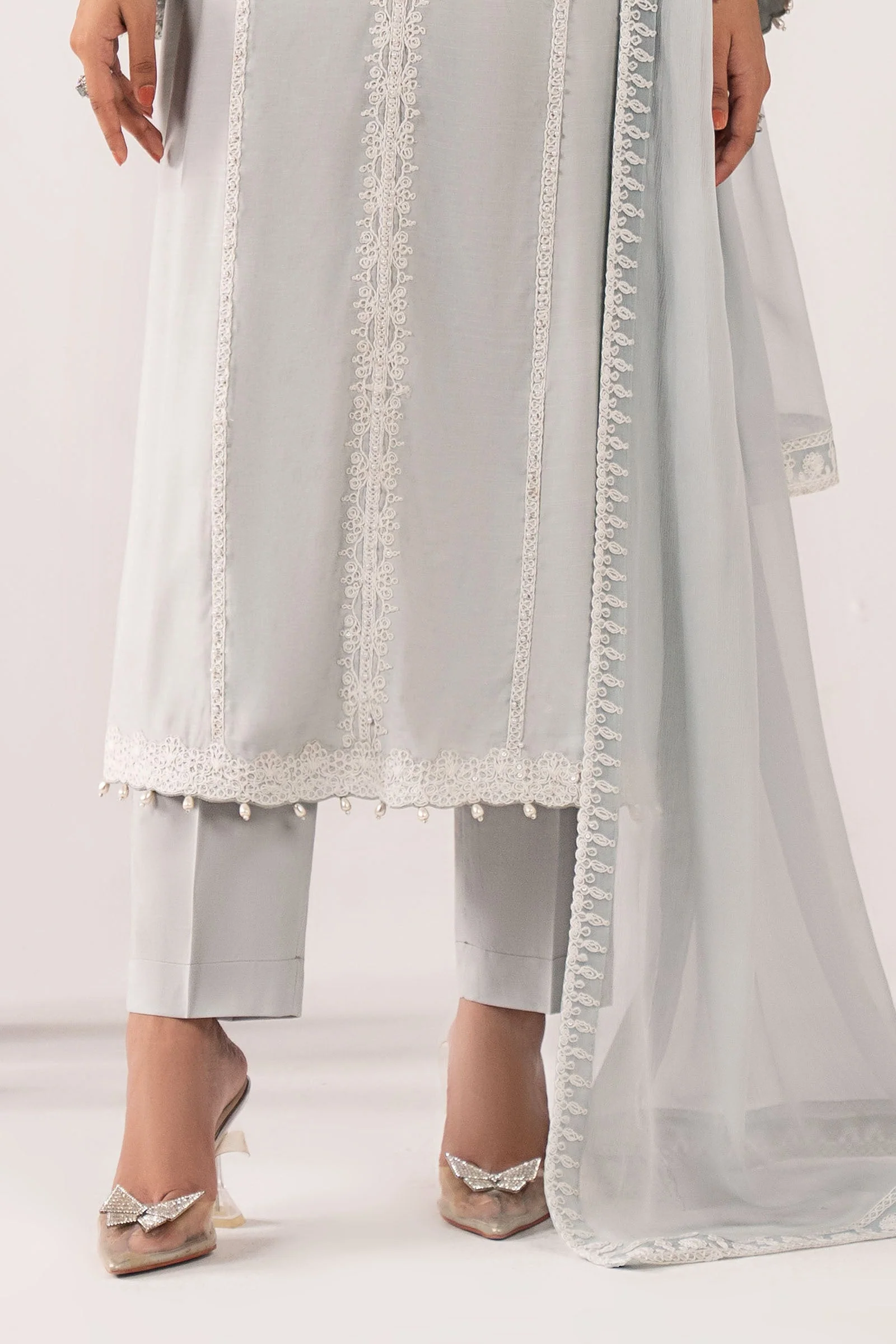 3 Piece Embroidered Raw Silk Suit - Image 6