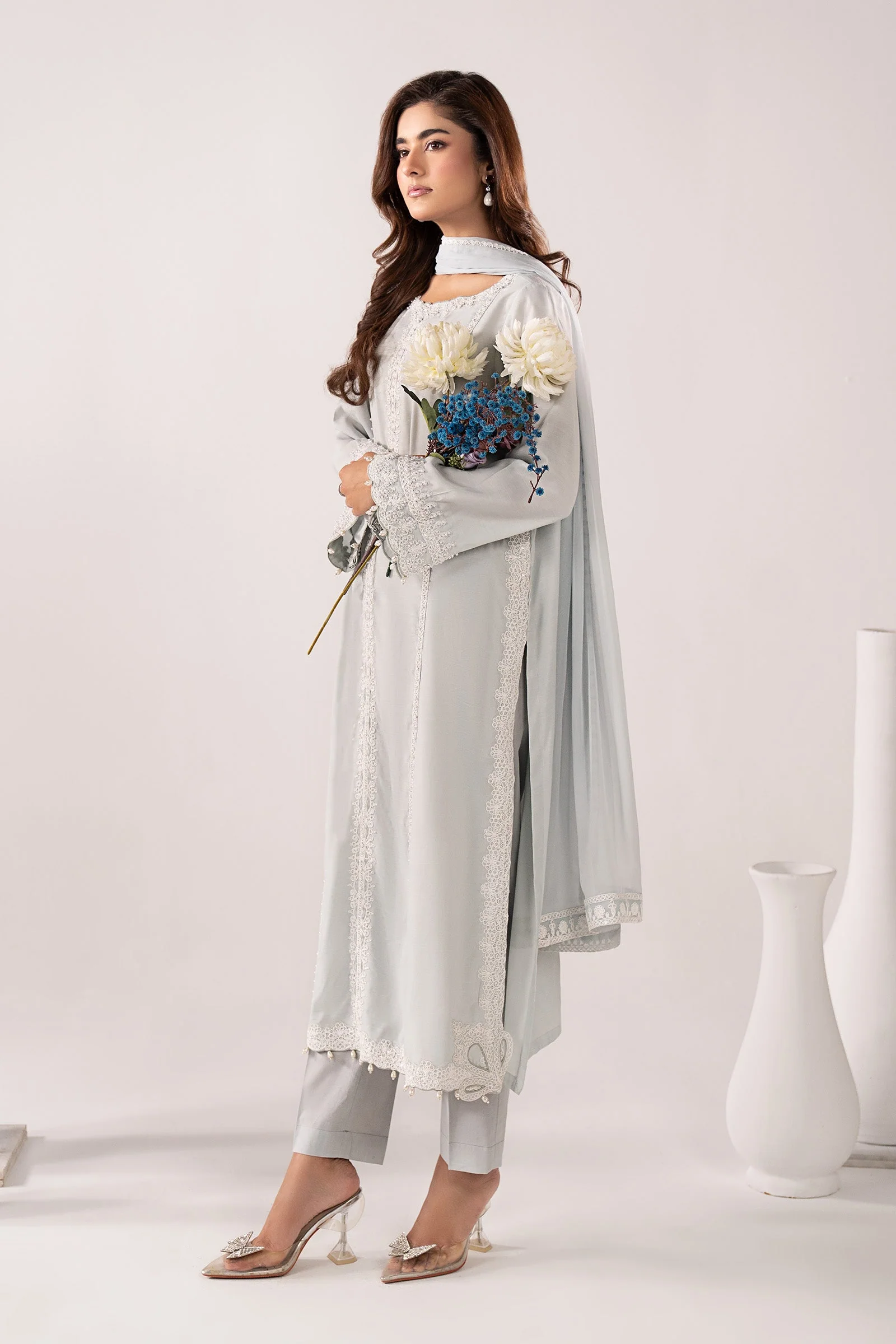 3 Piece Embroidered Raw Silk Suit - Image 7