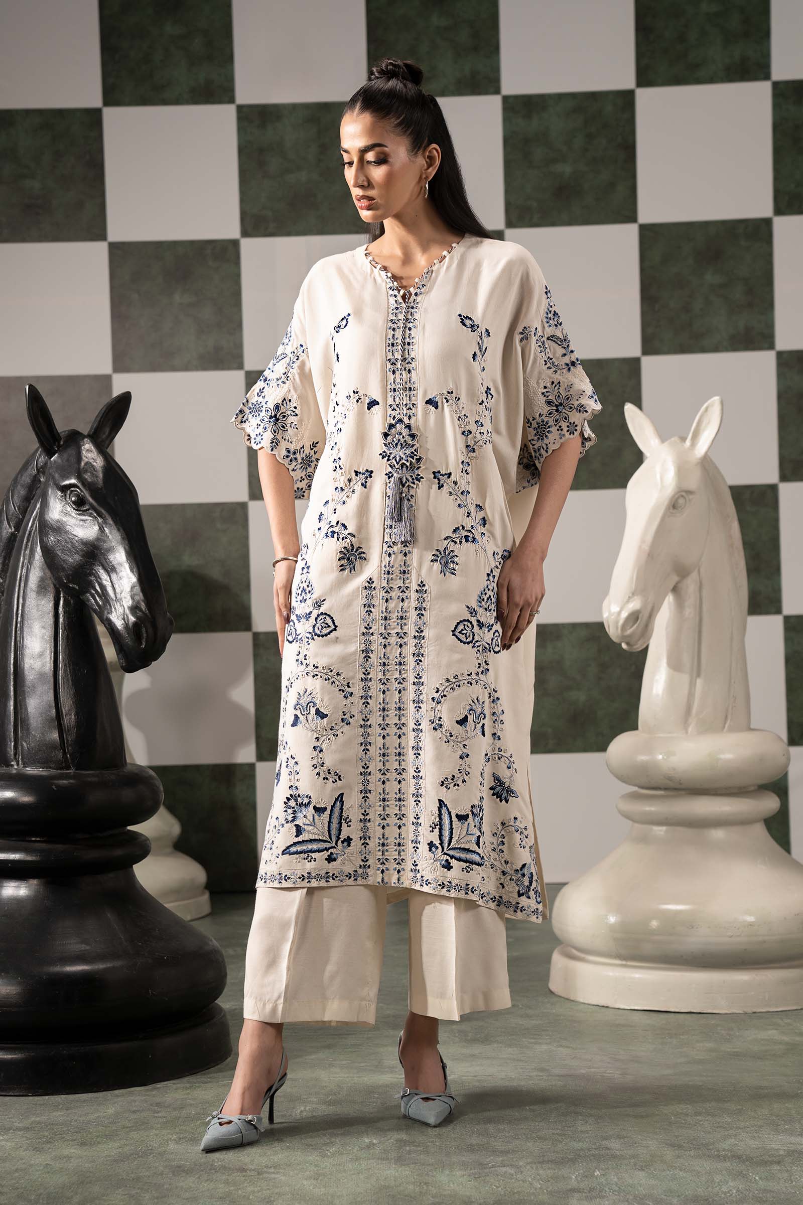 2 Piece Embroidered Raw Silk Suit - Image 6