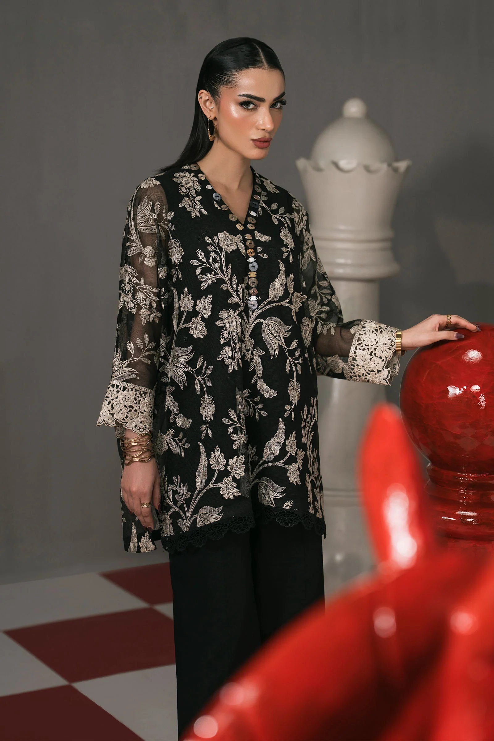 3 Piece Embroidered Cotton Net Suit - Image 5