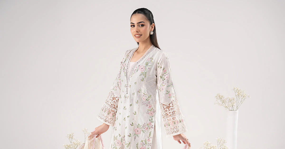 3 Piece Embroidered Dobby Lawn Suit - Image 10