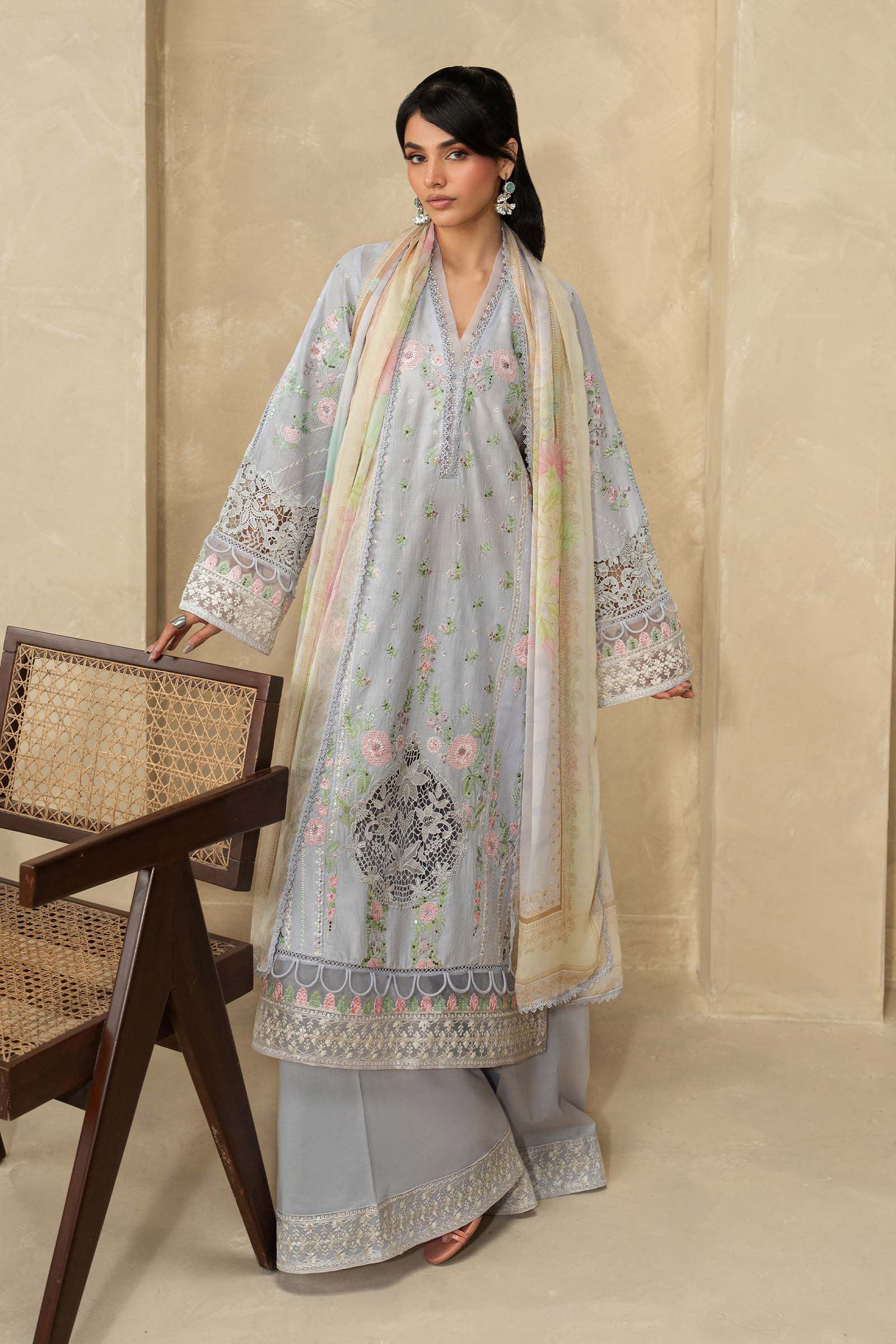 3 Piece Embroidered Dobby Lawn Suit