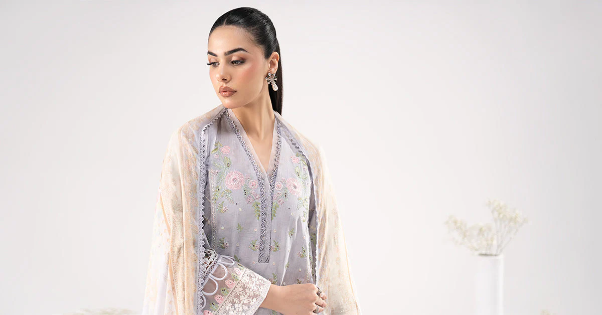 3 Piece Embroidered Dobby Lawn Suit - Image 18