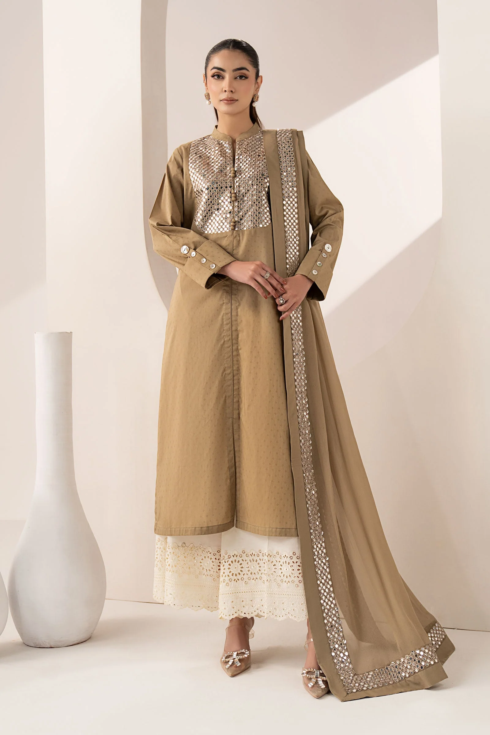 3 Piece Embroidered Dobby Lawn Suit