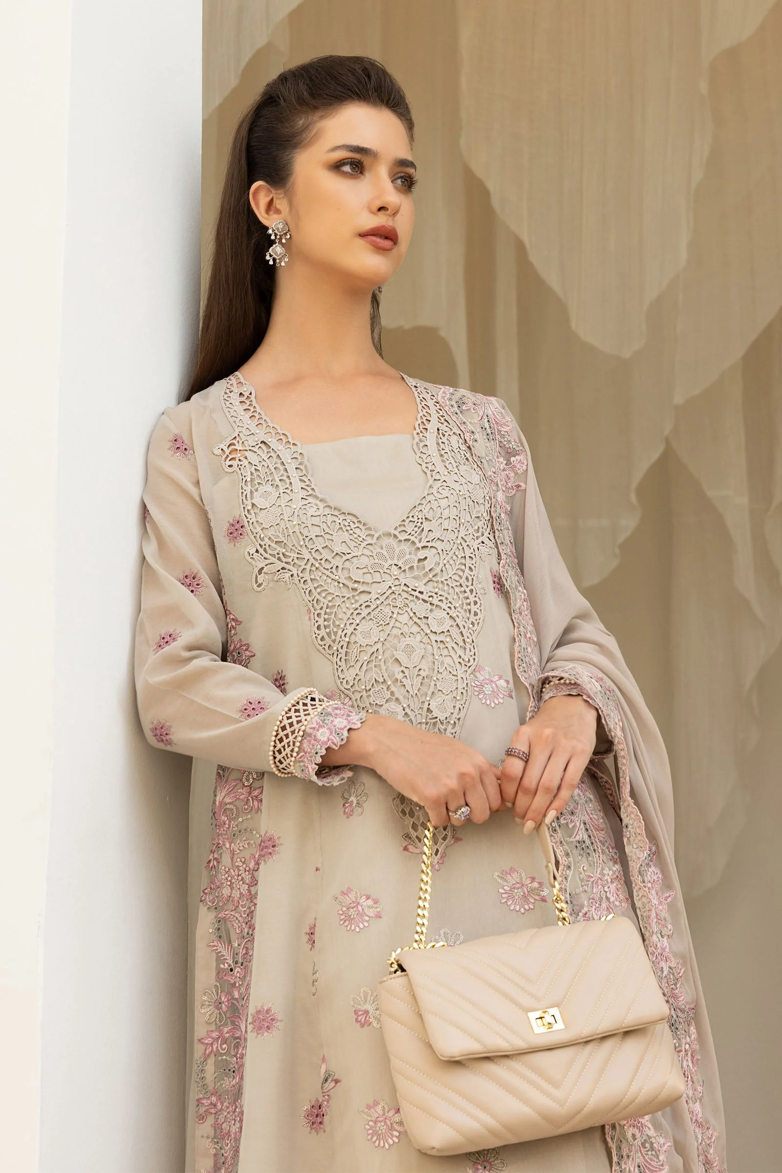 3 Piece Embroidered Paper Cotton Suit - Image 3