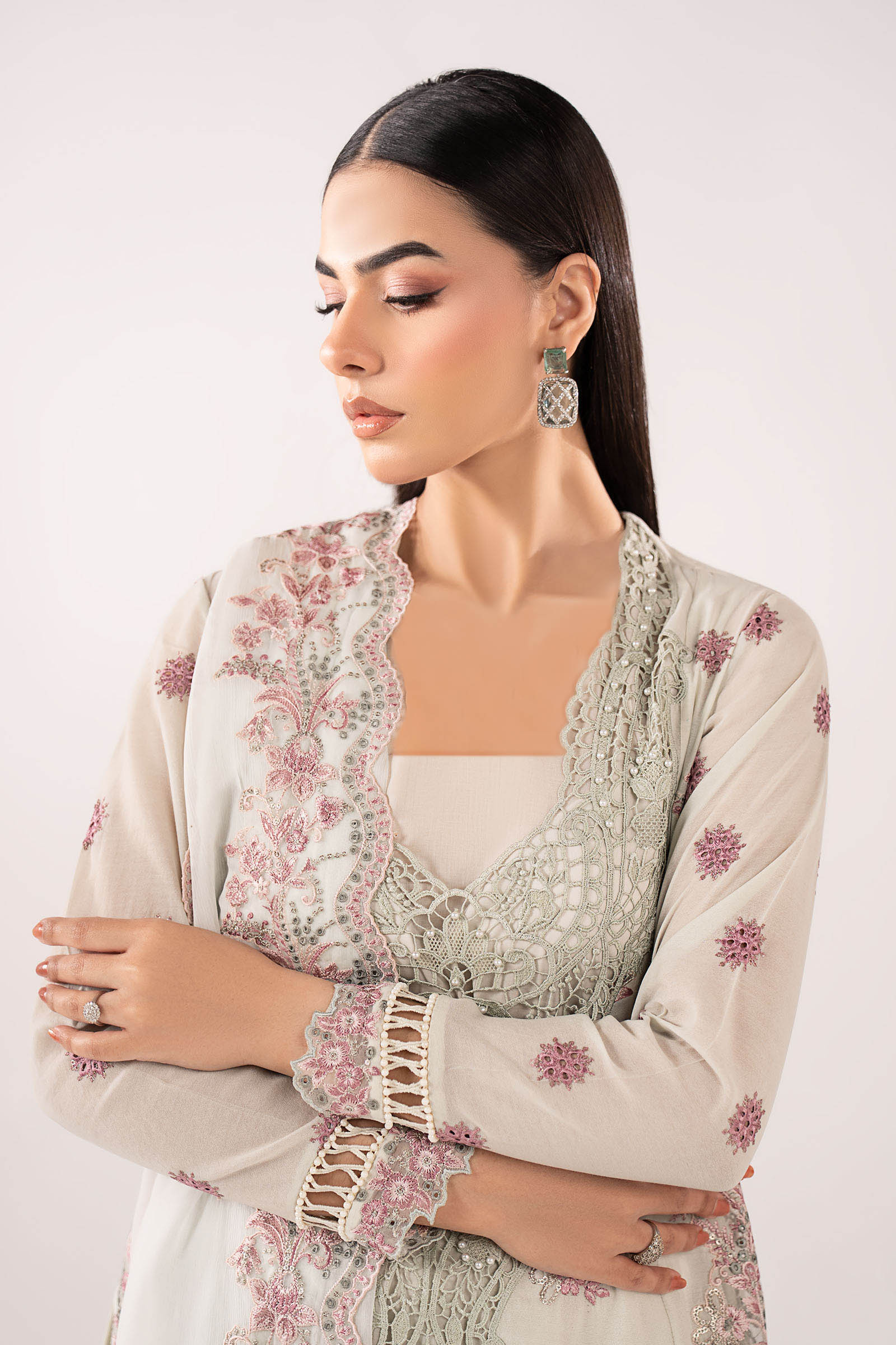 3 Piece Embroidered Paper Cotton Suit - Image 2