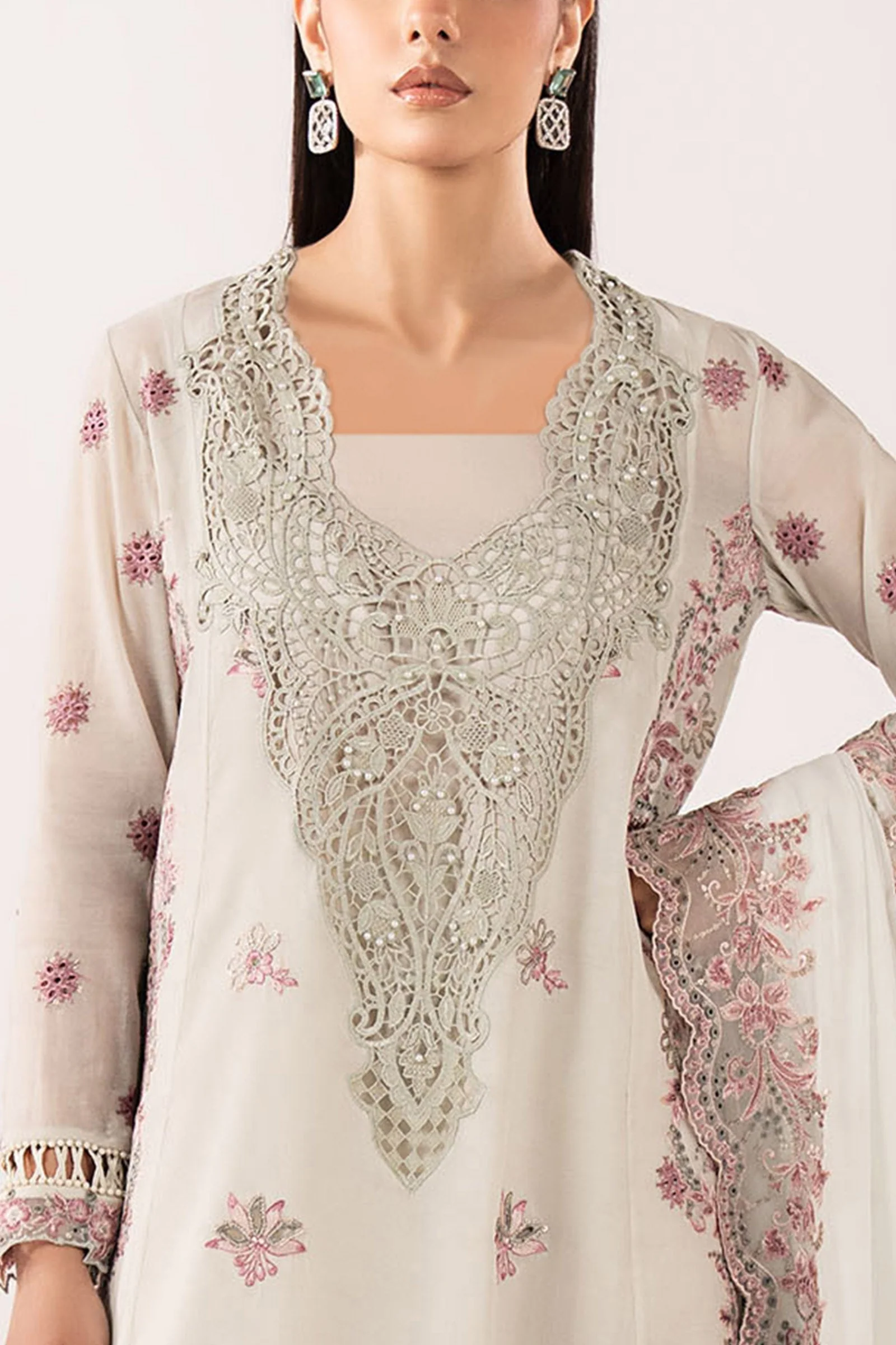 3 Piece Embroidered Paper Cotton Suit - Image 3