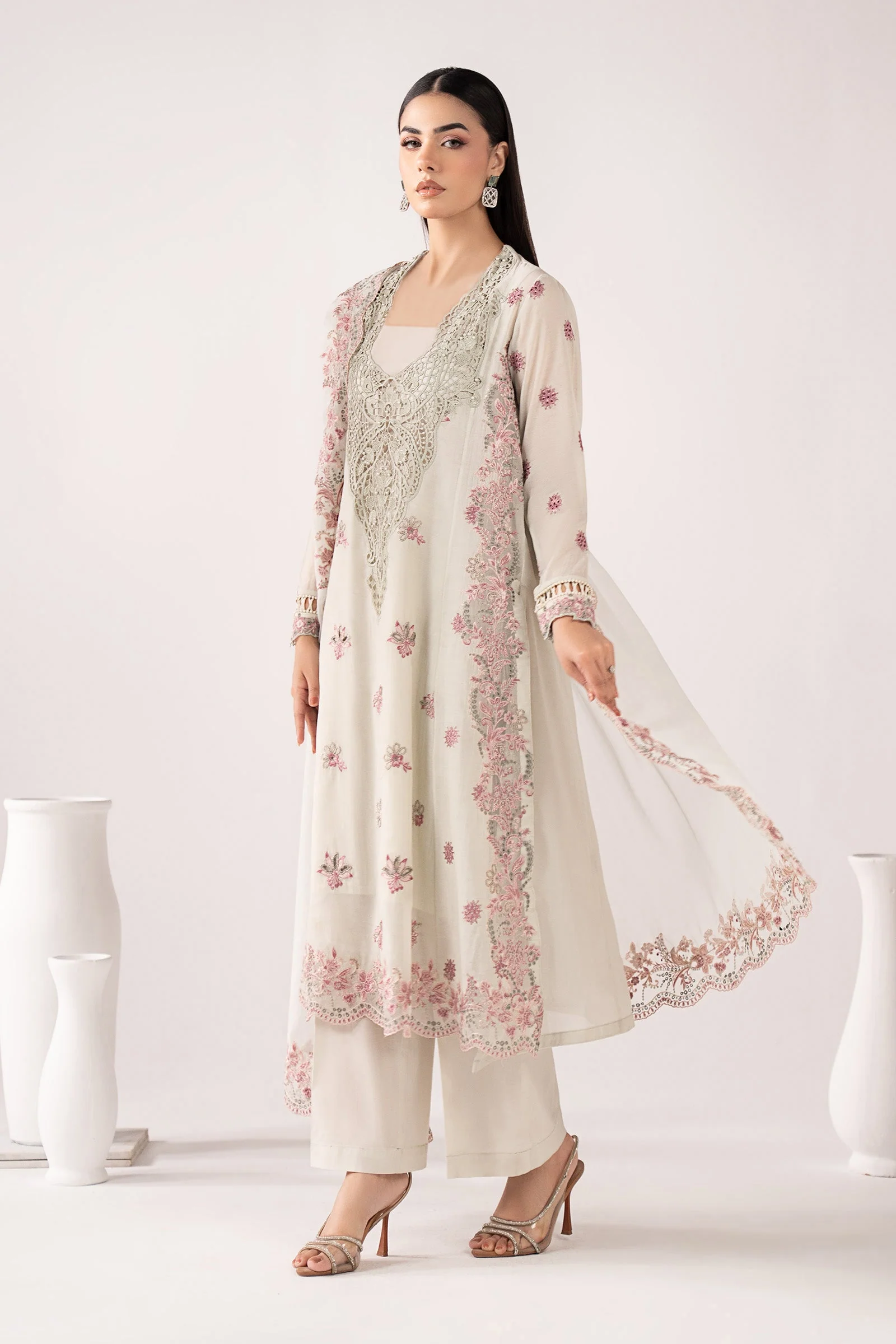3 Piece Embroidered Paper Cotton Suit - Image 4
