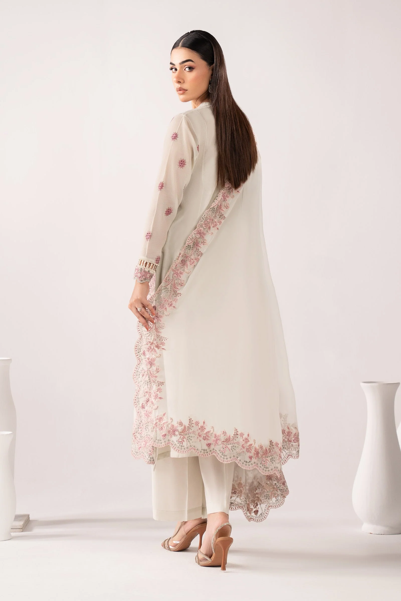 3 Piece Embroidered Paper Cotton Suit - Image 9