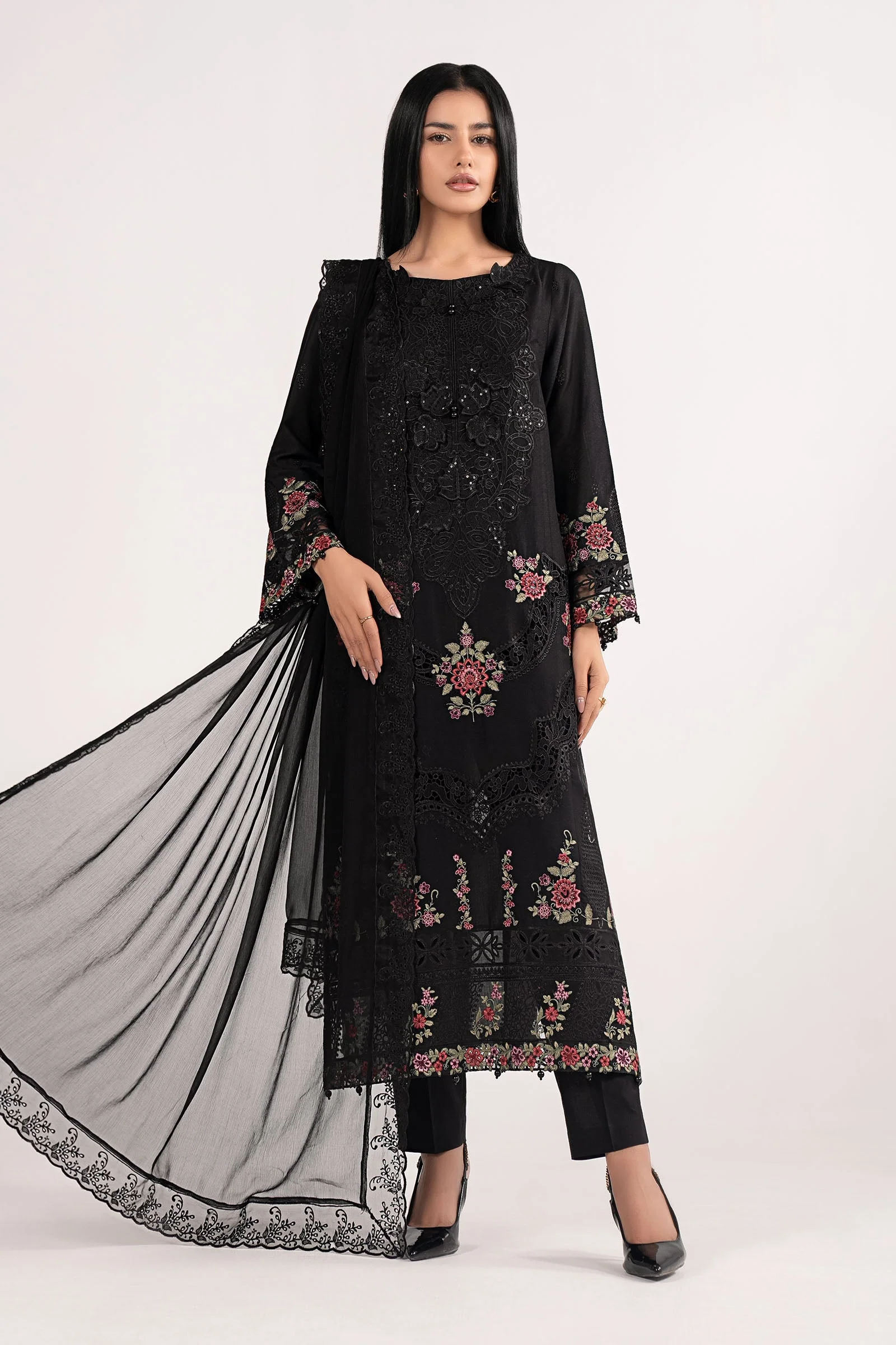 3 Piece Embroidered Dobby Lawn Suit