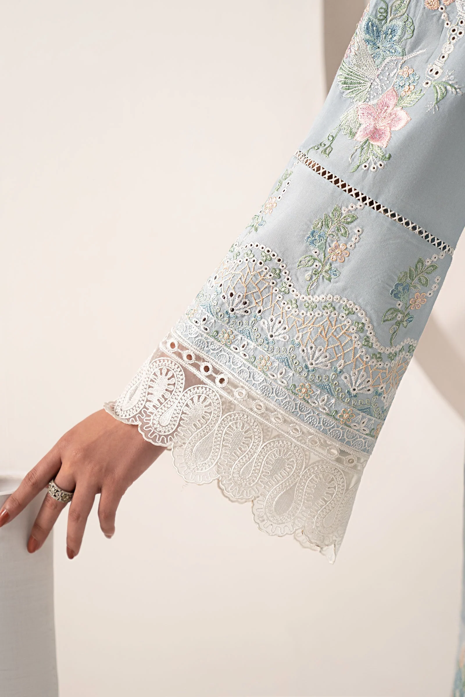 3 Piece Embroidered Paper Silk Suit - Image 5