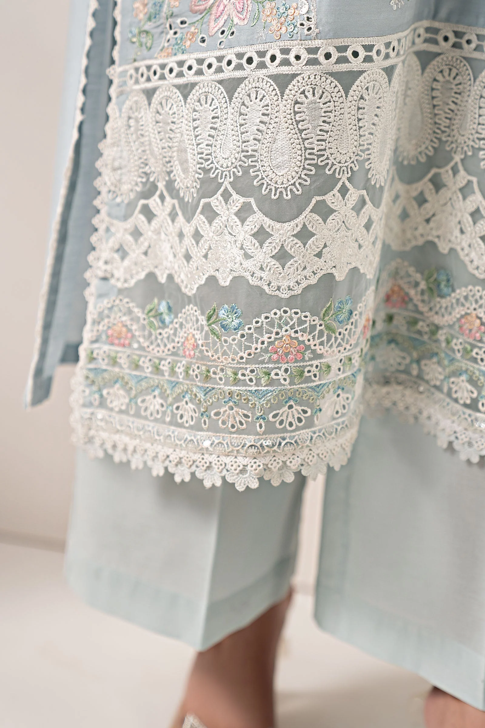 3 Piece Embroidered Paper Silk Suit - Image 6