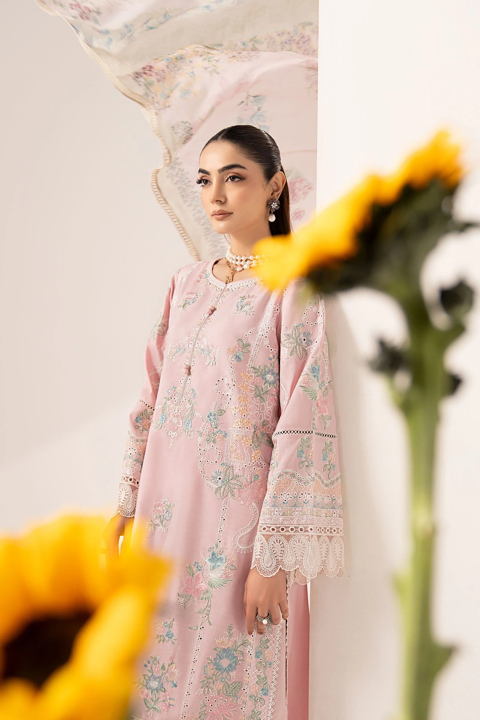 3 Piece Embroidered Paper Silk Suit - Image 3