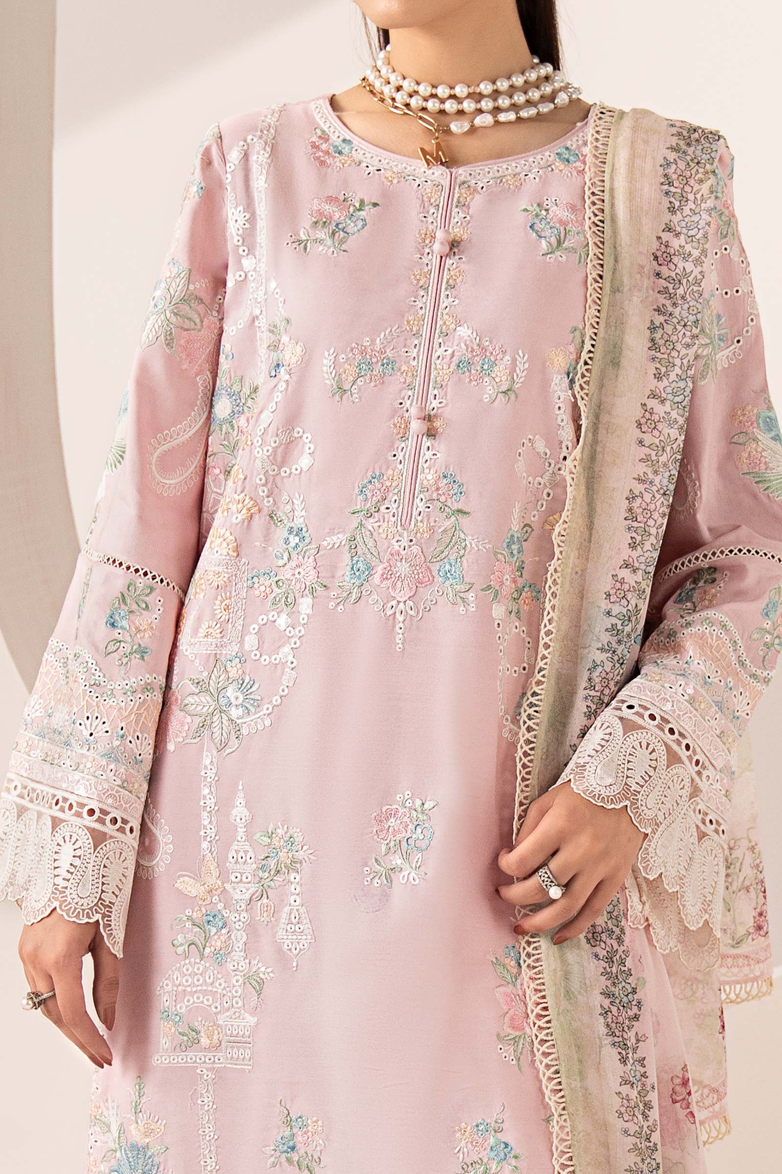 3 Piece Embroidered Paper Silk Suit - Image 5