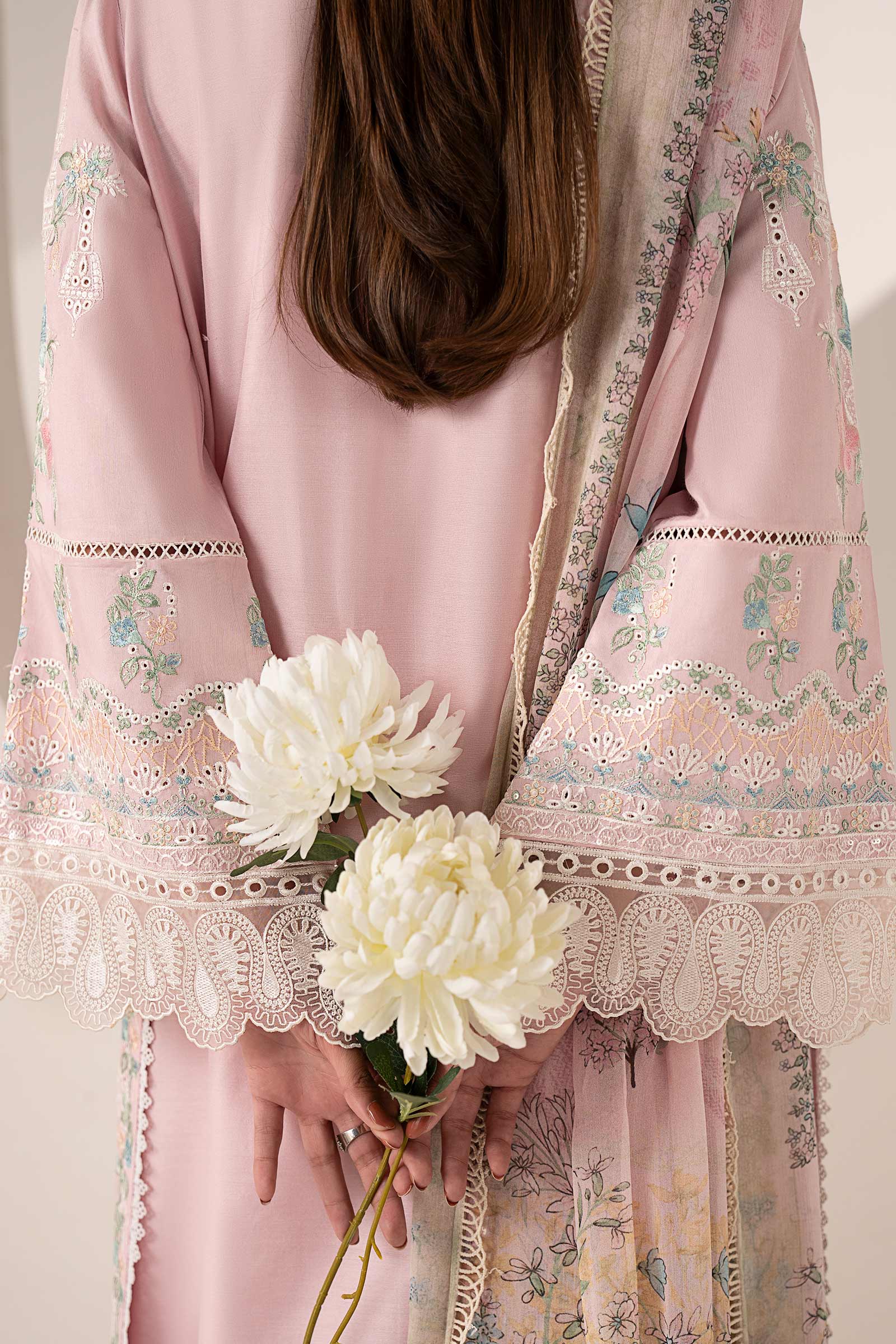 3 Piece Embroidered Paper Silk Suit - Image 6