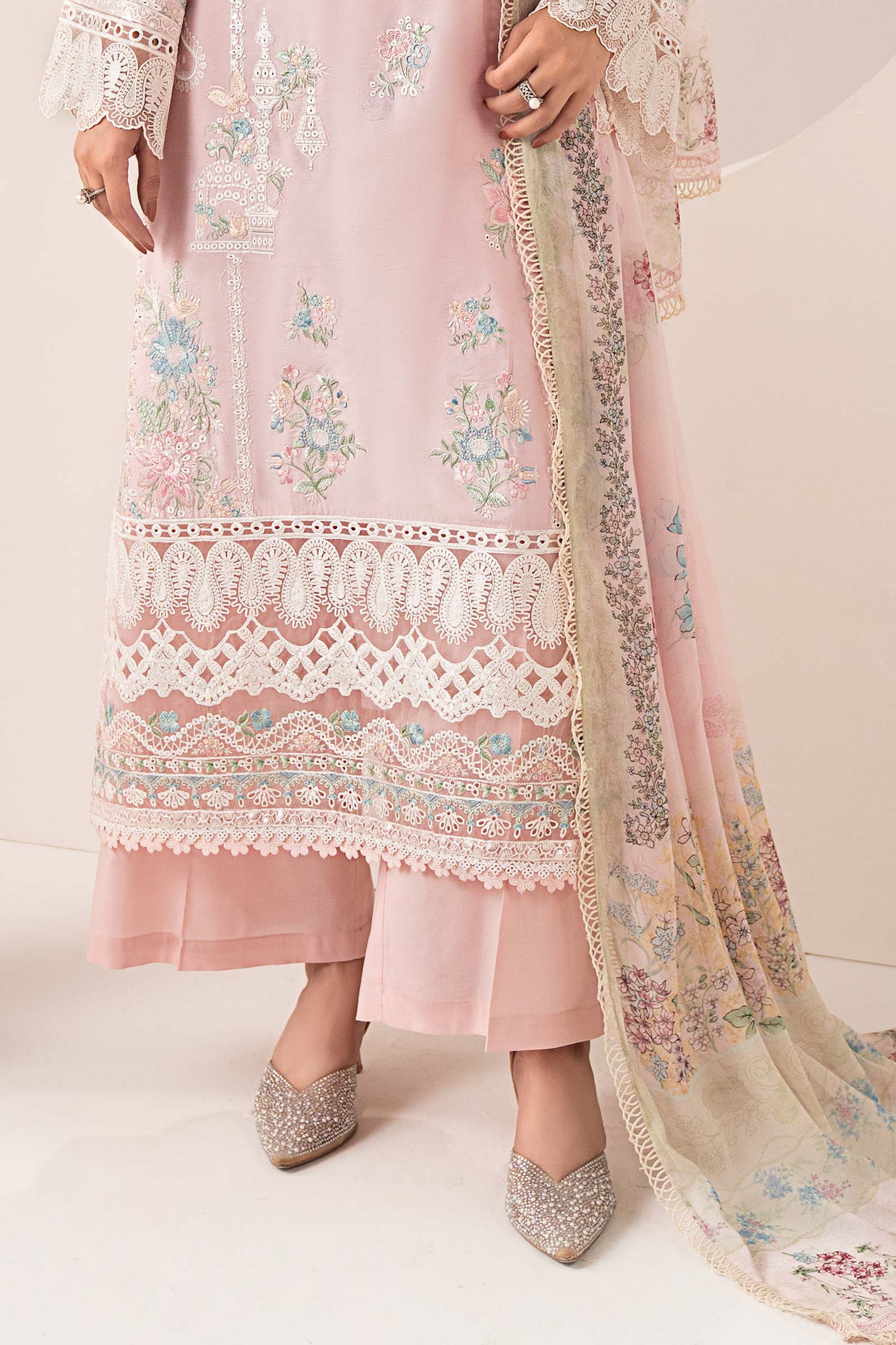 3 Piece Embroidered Paper Silk Suit - Image 7