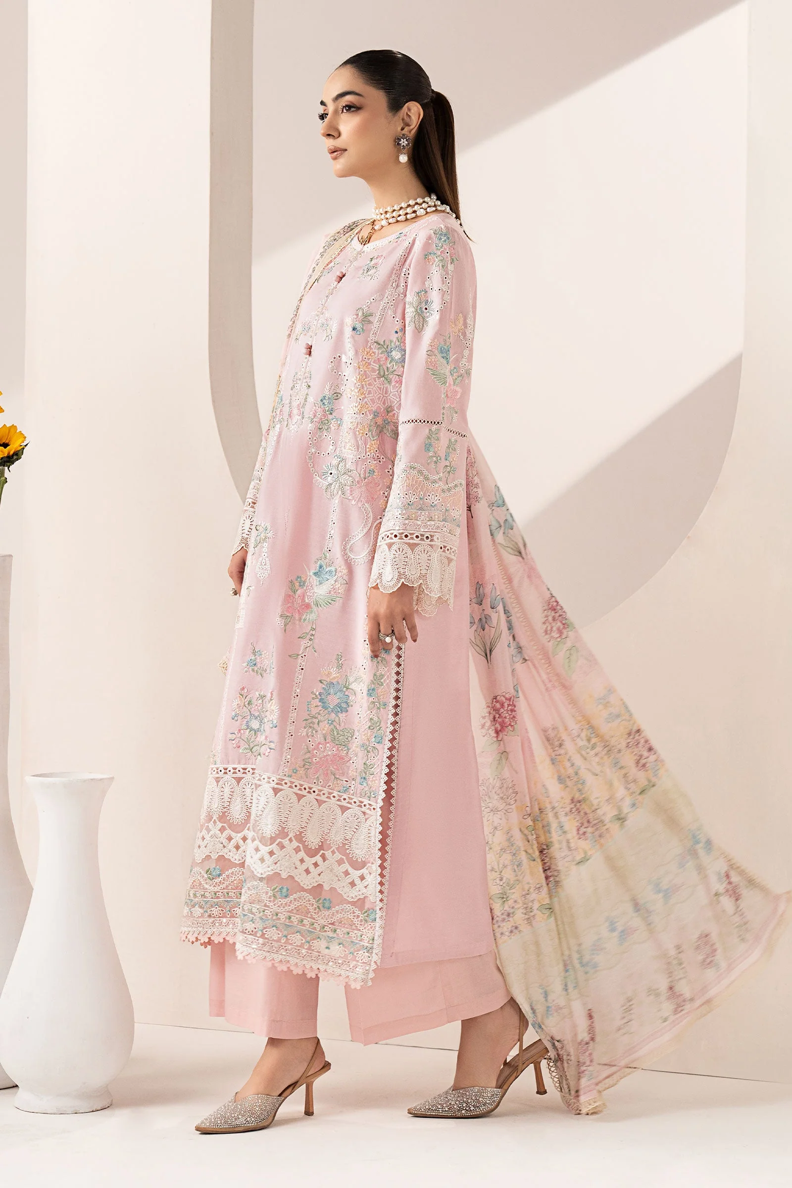 3 Piece Embroidered Paper Silk Suit - Image 9